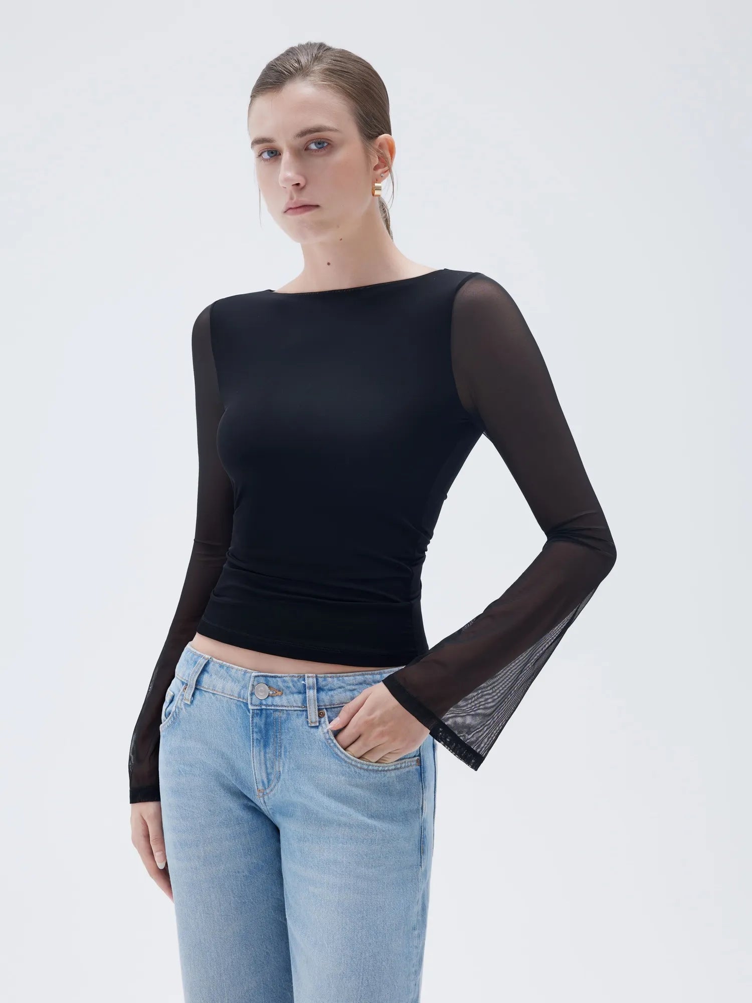 Mesh Boat Neck Shirt - Bell Long Sleeve