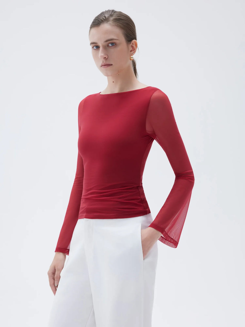 Mesh Boat Neck Shirt - Bell Long Sleeve