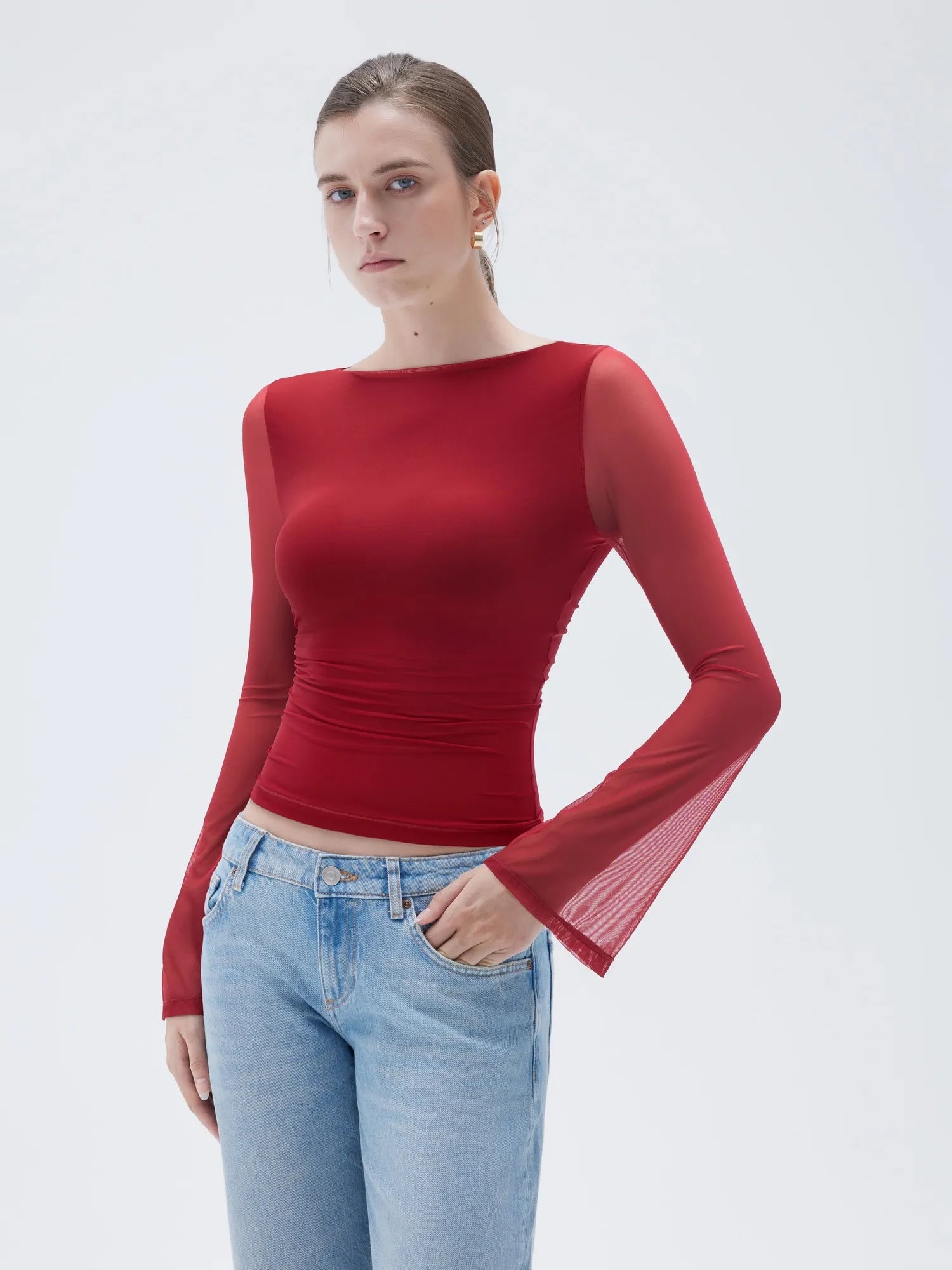 Mesh Boat Neck Shirt - Bell Long Sleeve