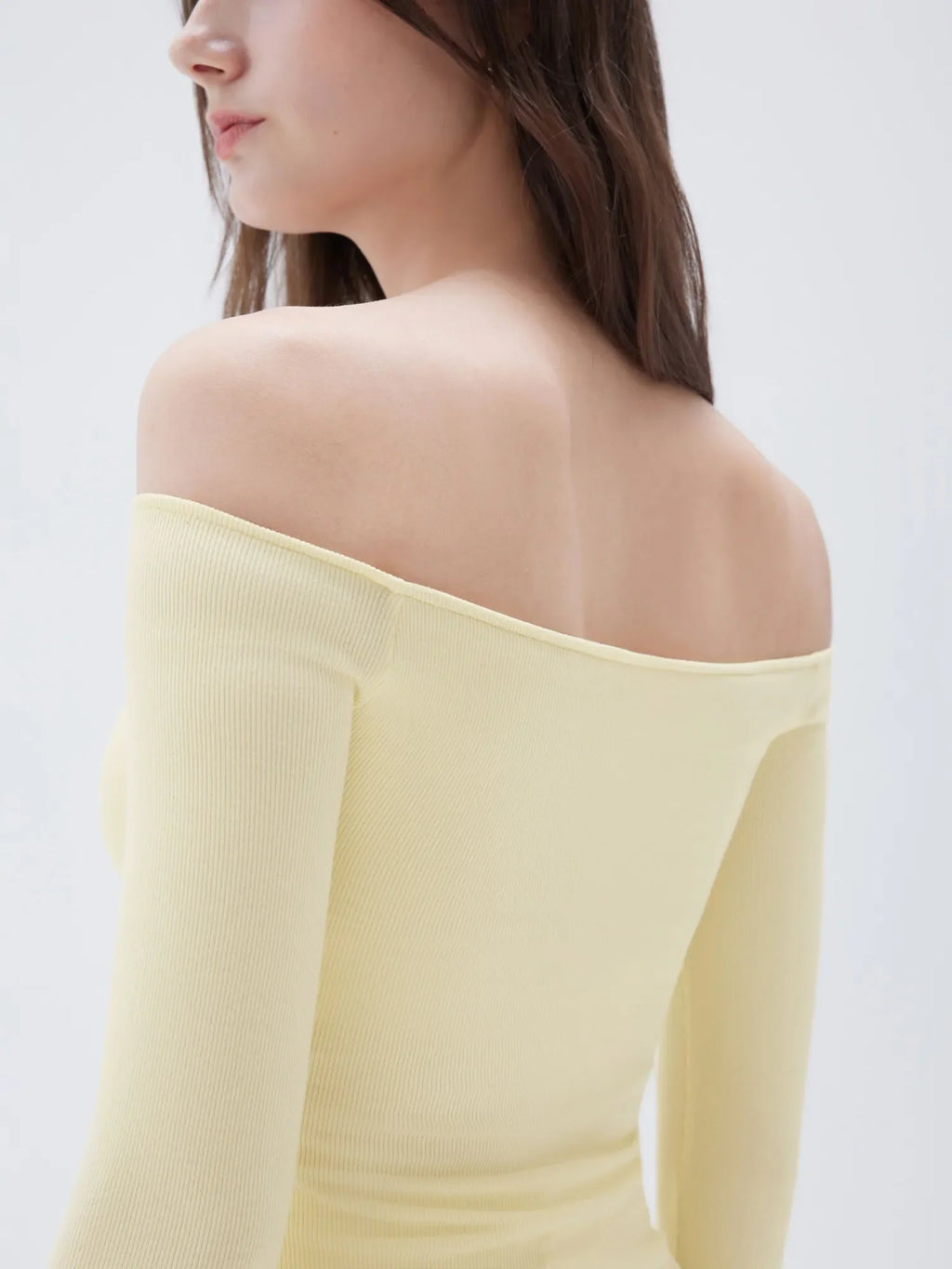 Ribbed Padded Off Shoulder Shirt - Long Sleeve