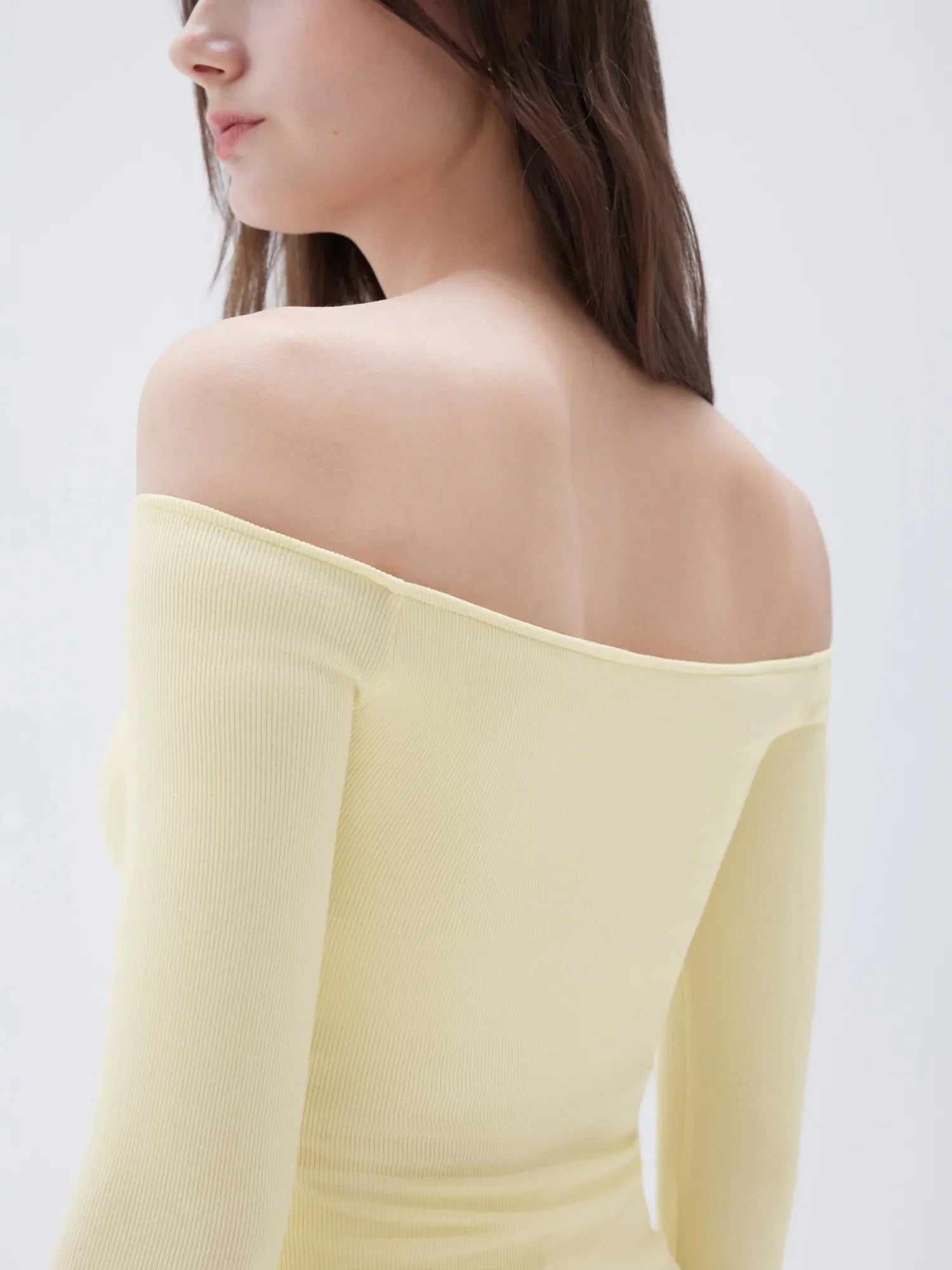 Ribbed Padded Off Shoulder Shirt - Long Sleeve