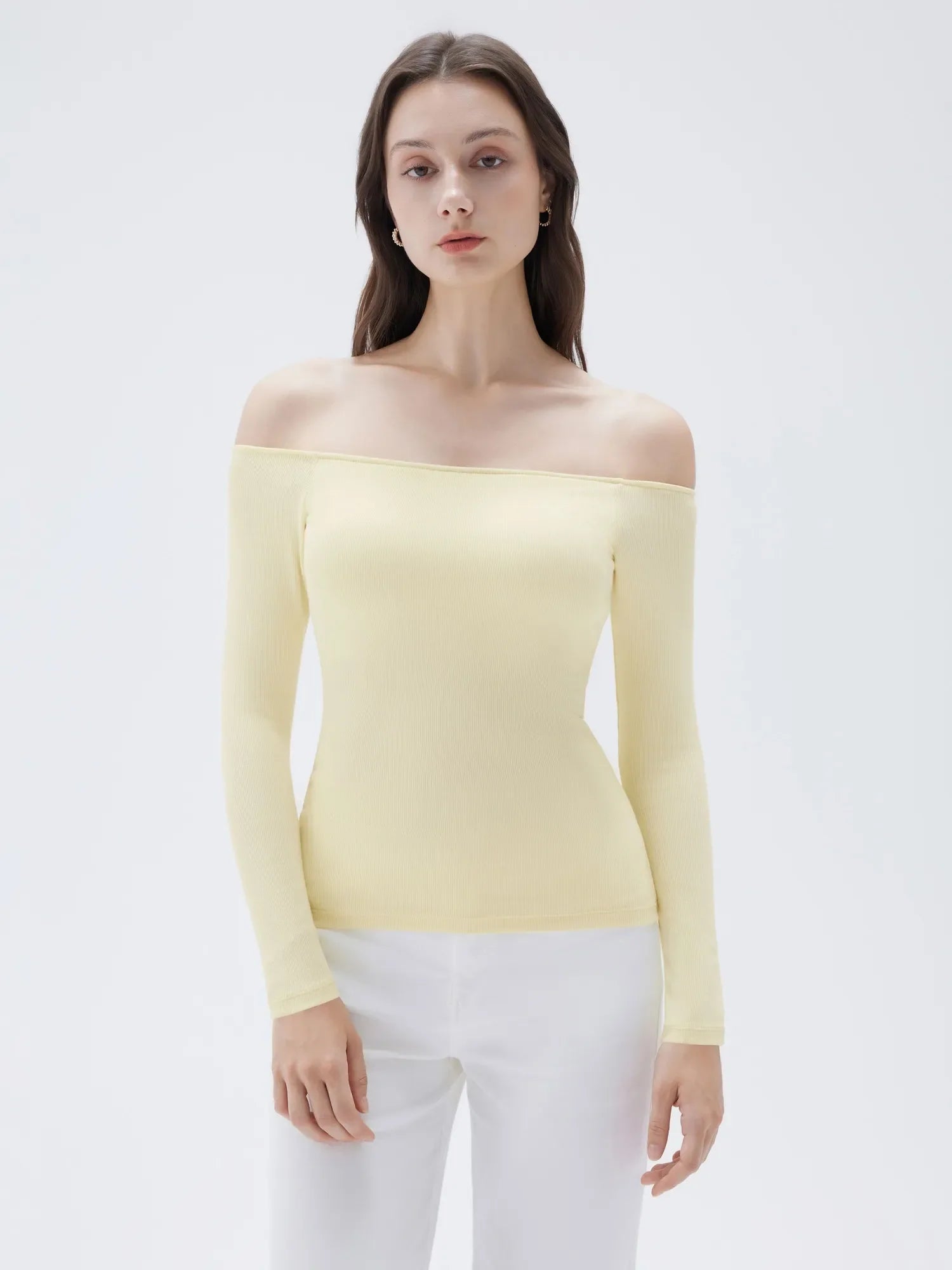 Ribbed Padded Off Shoulder Shirt - Long Sleeve