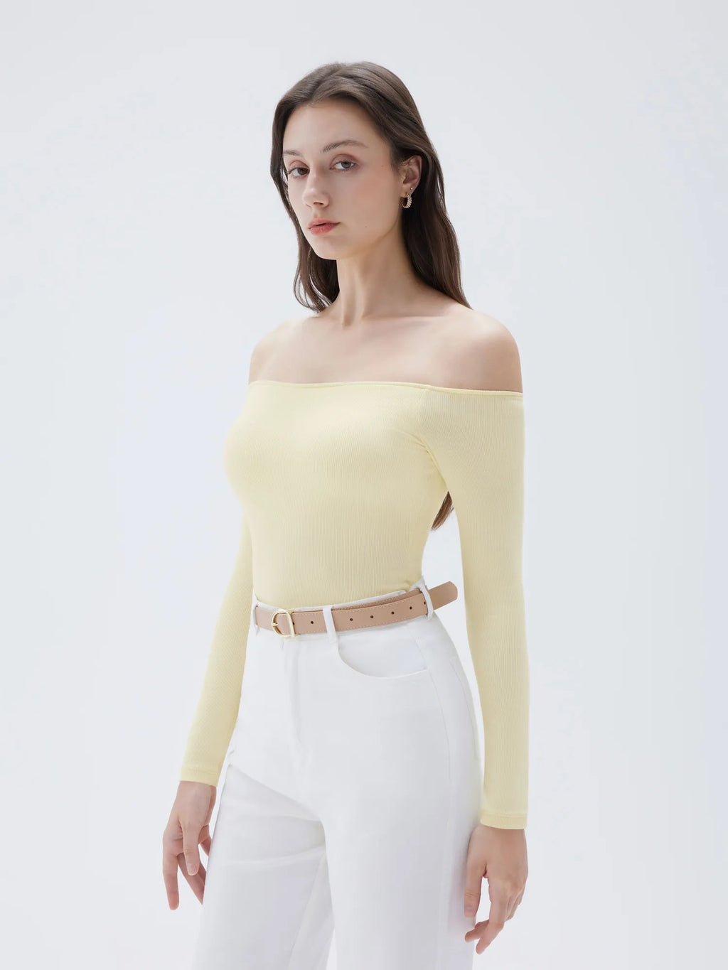 Ribbed Padded Off Shoulder Shirt - Long Sleeve