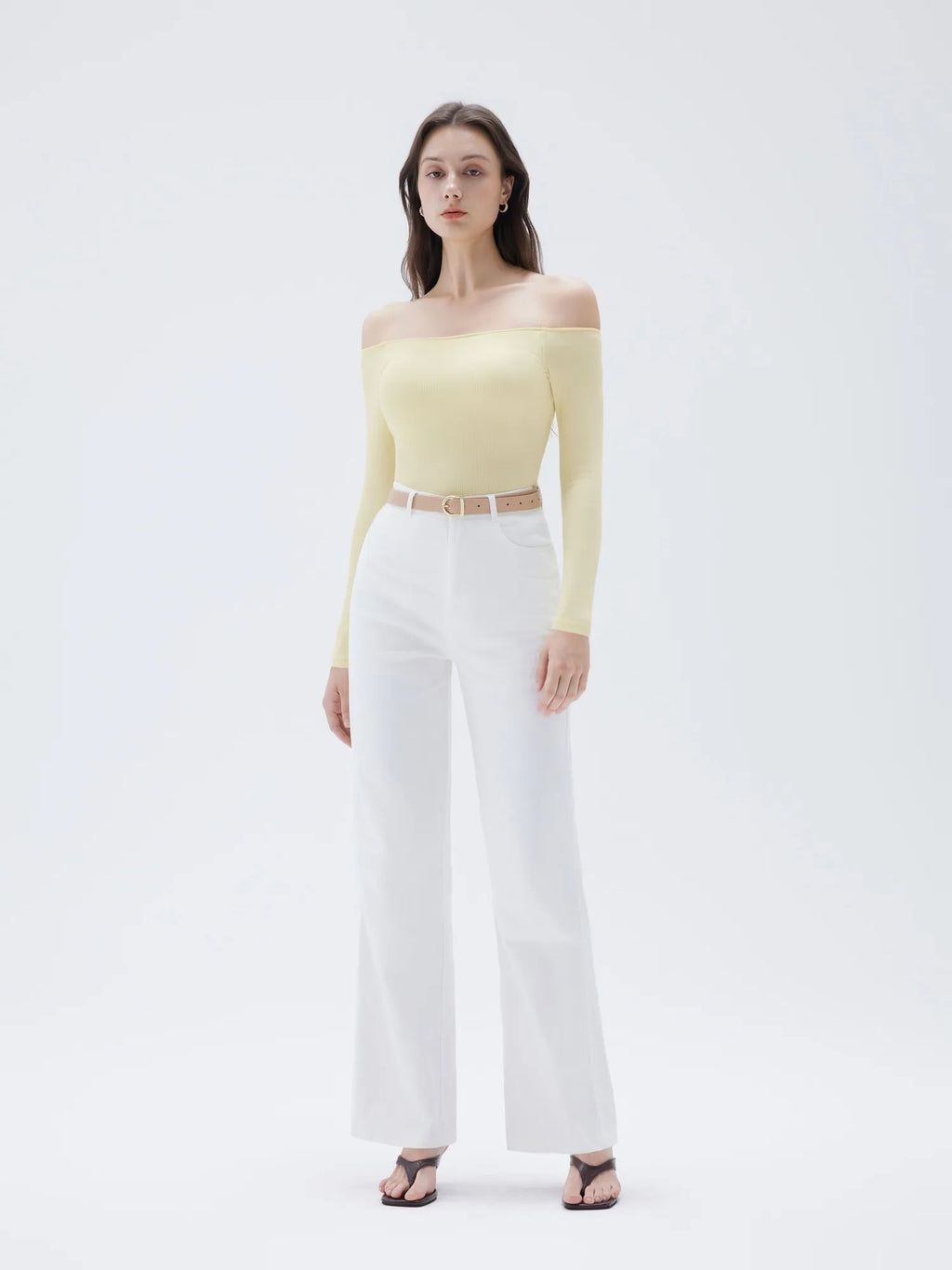 Ribbed Padded Off Shoulder Shirt - Long Sleeve