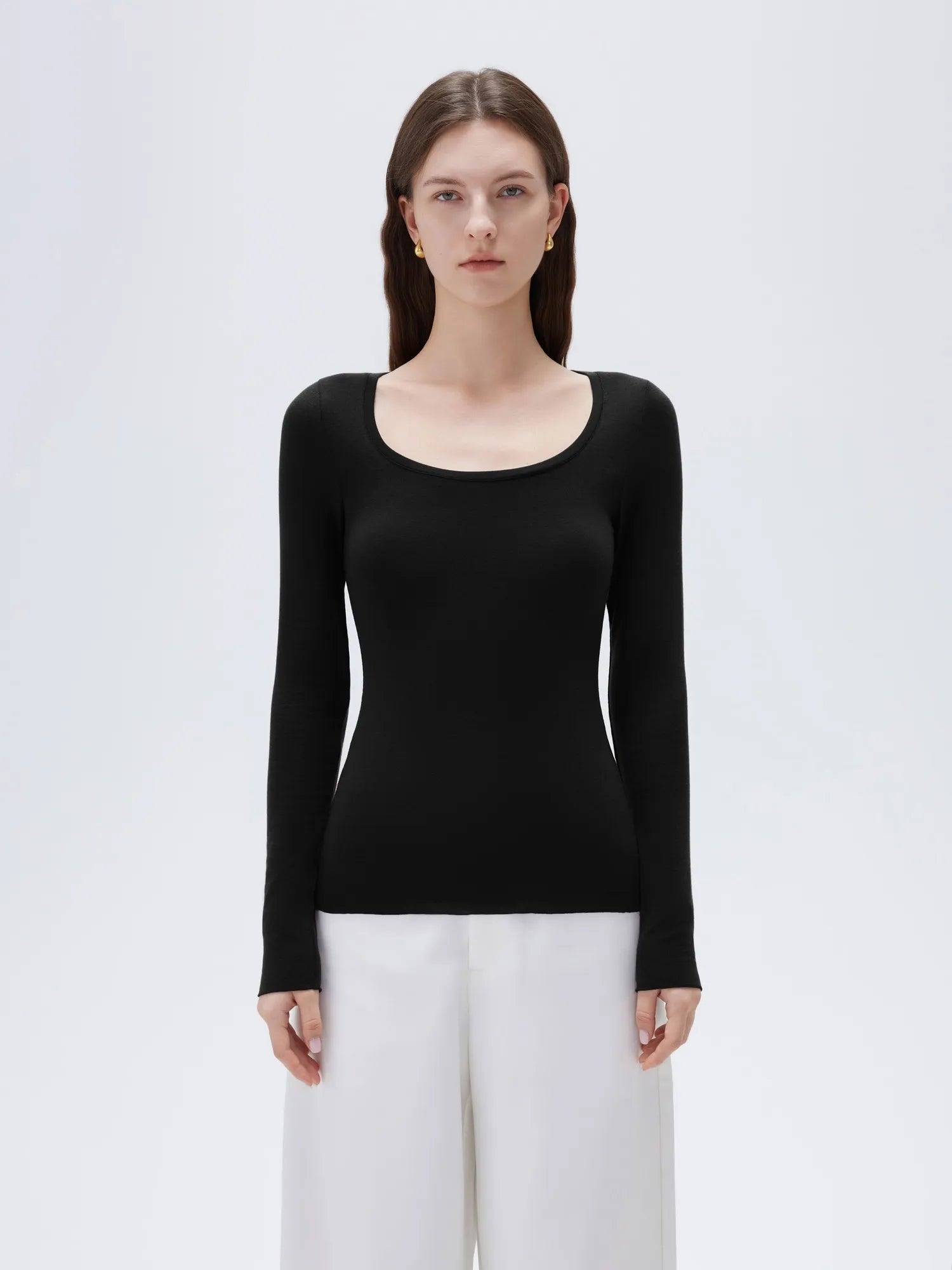 Cloud Cashmere Scoop Neck Shirt - Long Sleeve