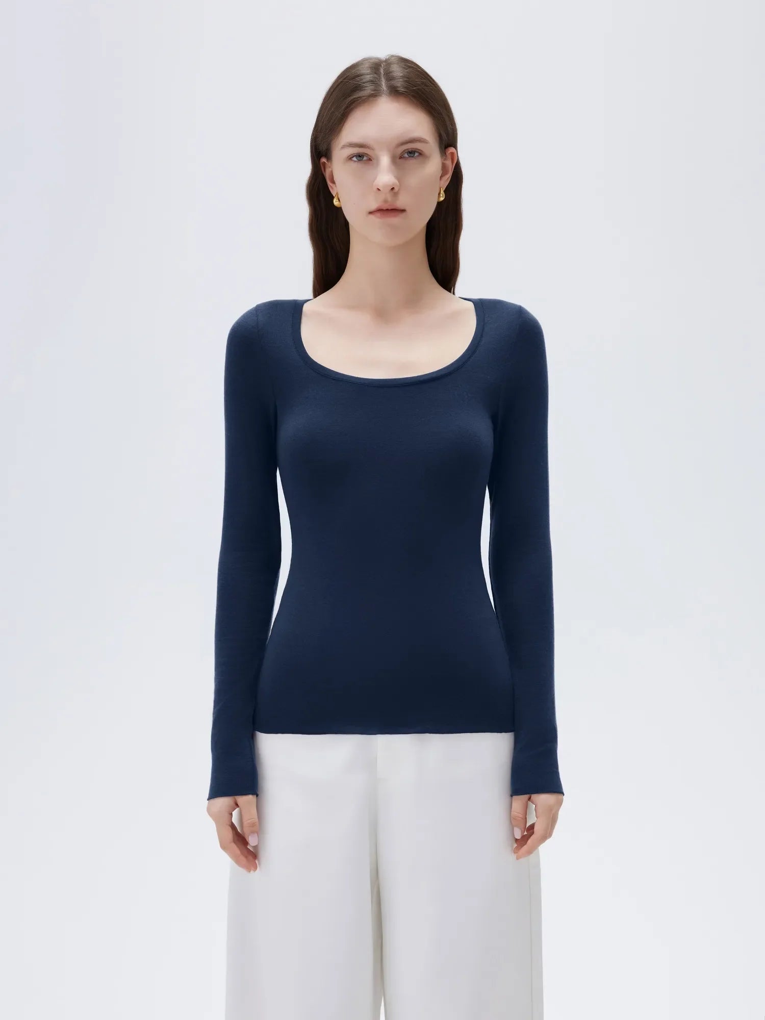 Cloud Cashmere Scoop Neck Shirt - Long Sleeve