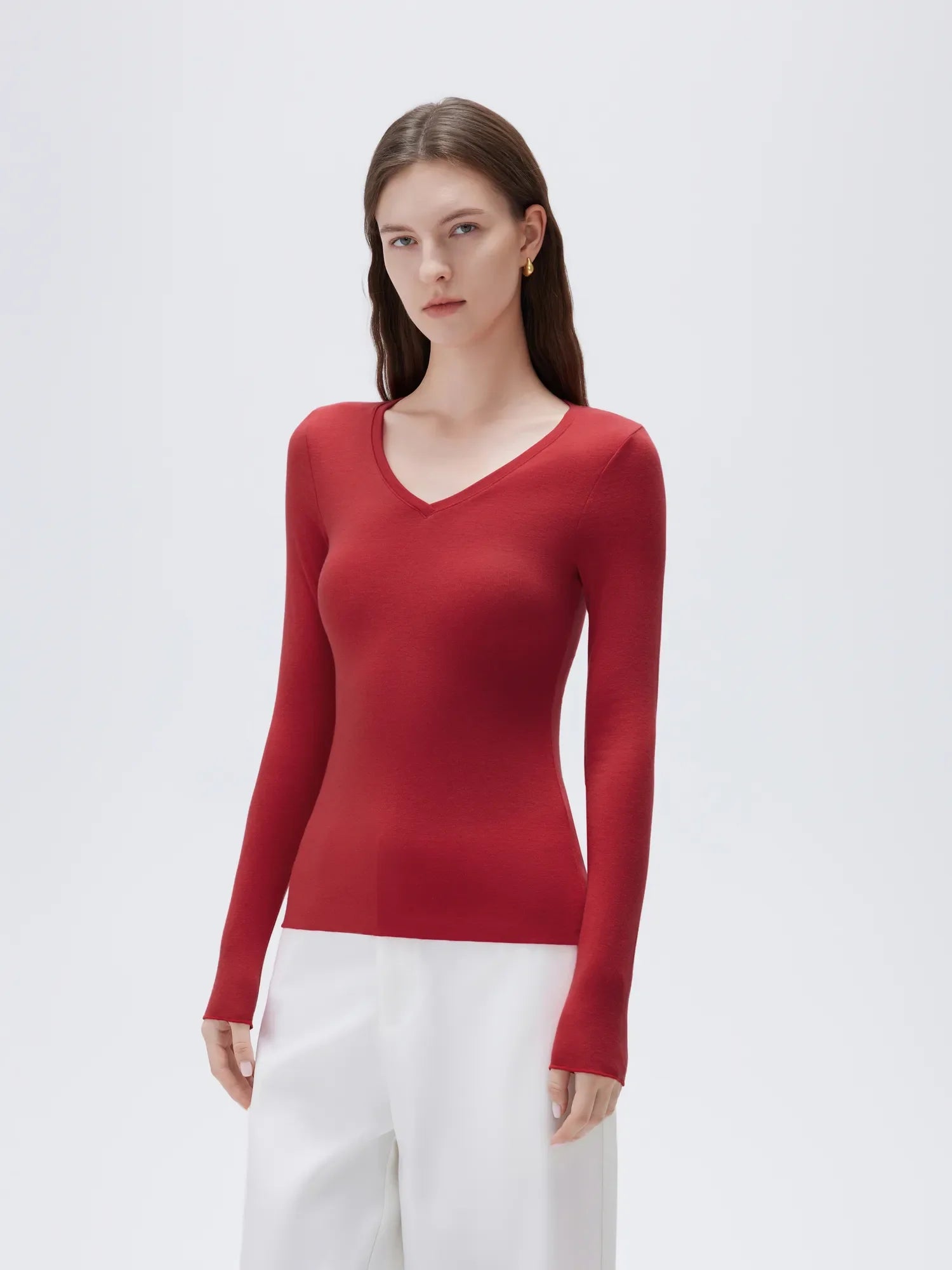 Cloud Cashmere V Neck Shirt - Long Sleeve