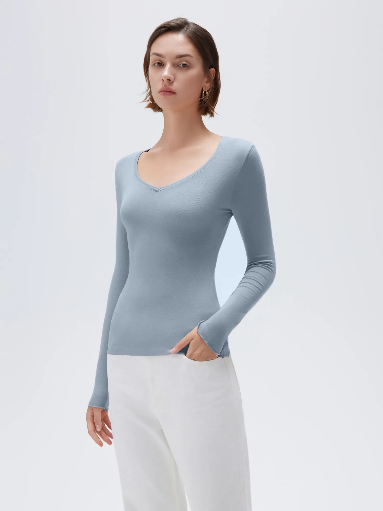 Cloud Cashmere V Neck Shirt - Long Sleeve