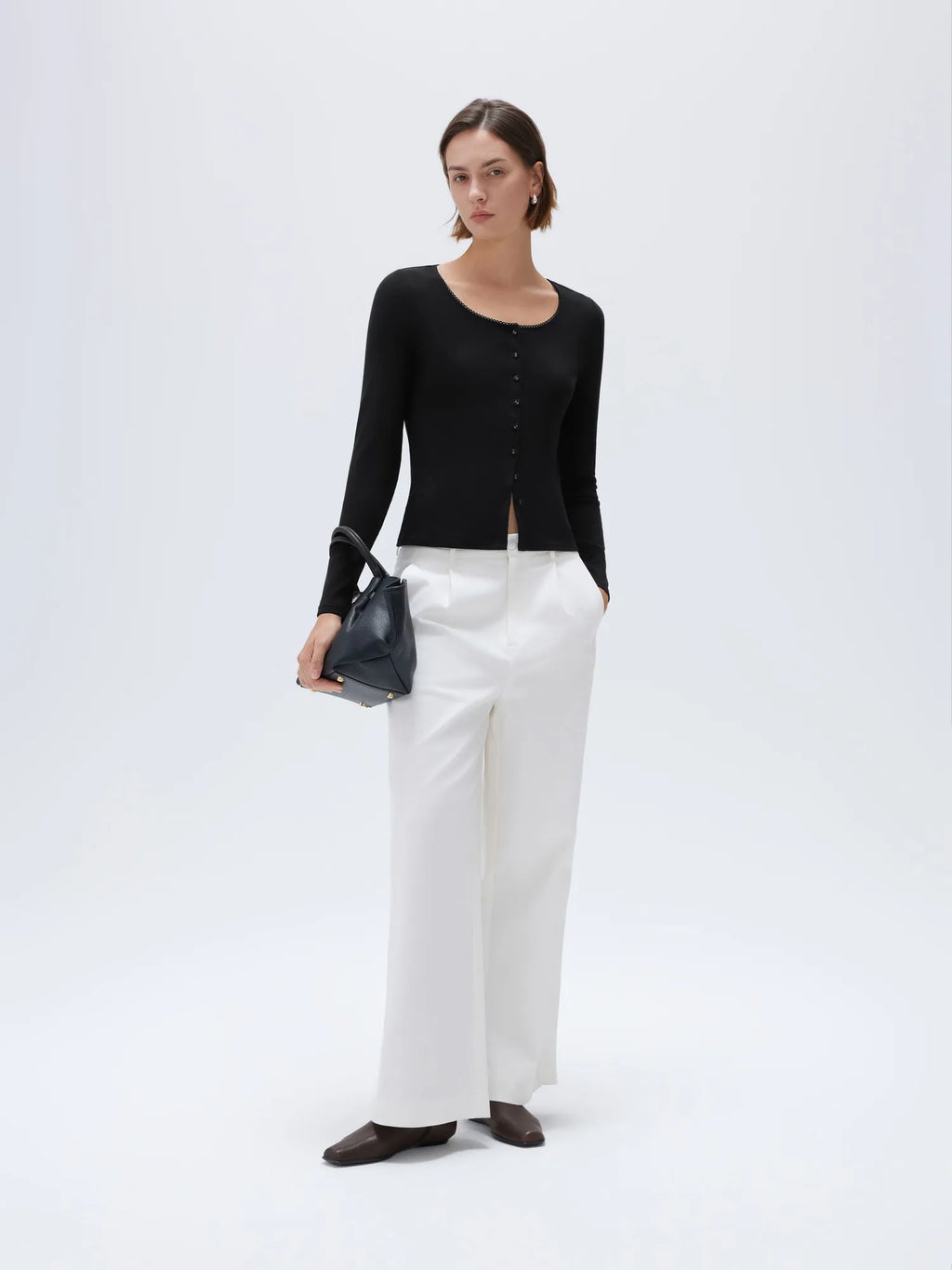 Cotton Ribbed Lace Crew Neck Shirt - Long Sleeve