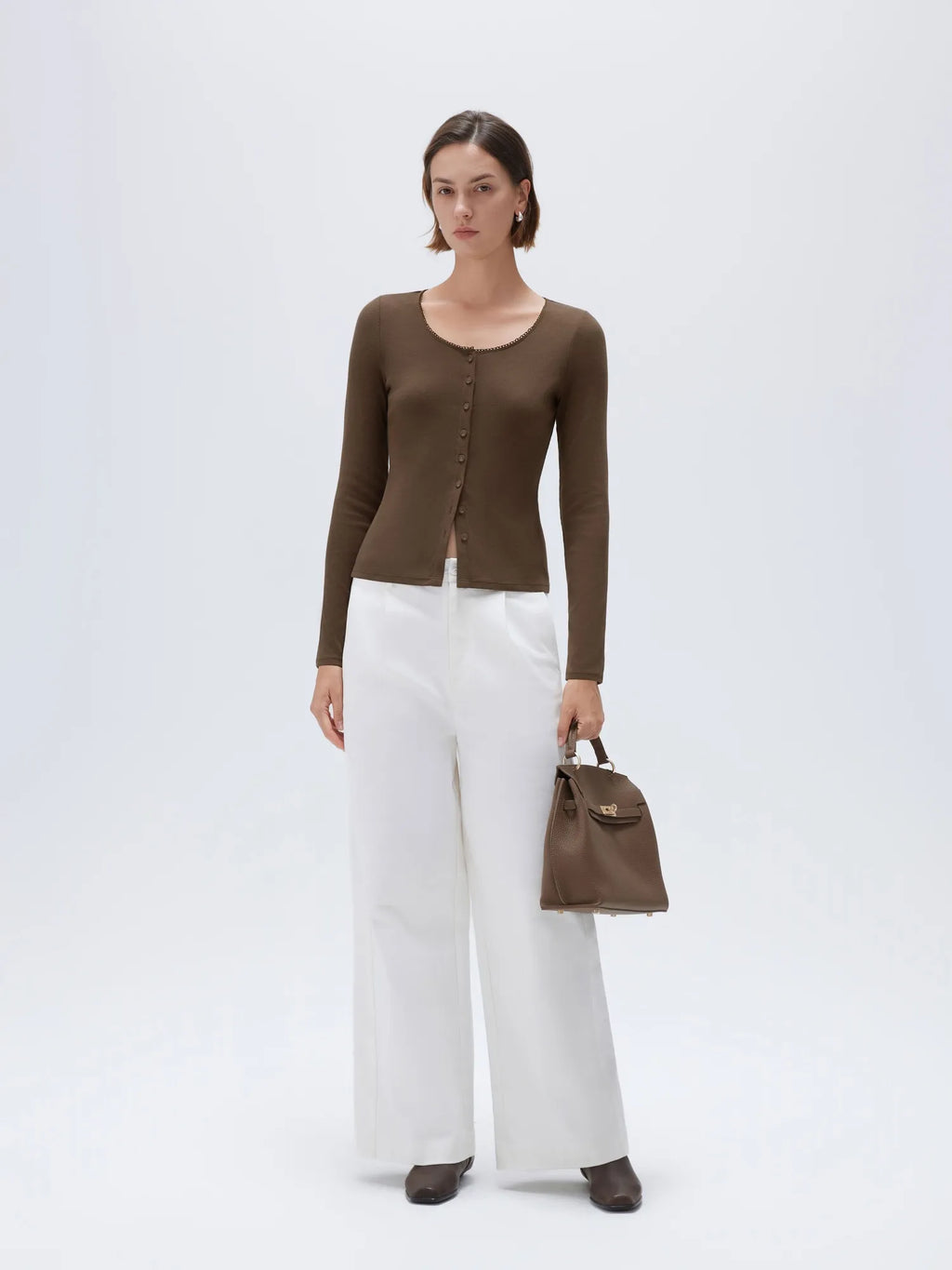 Cotton Ribbed Lace Crew Neck Shirt - Long Sleeve
