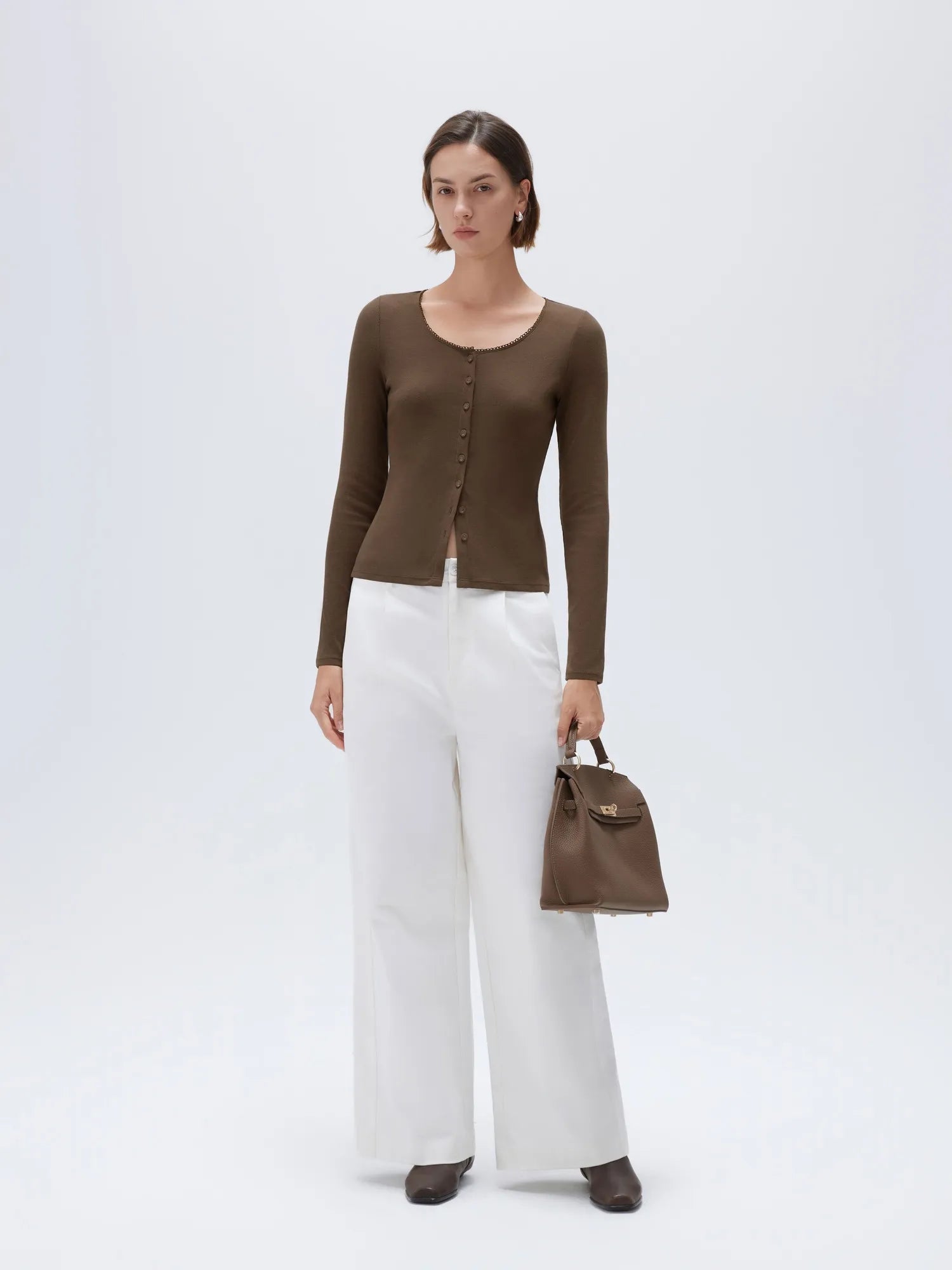 Cotton Ribbed Lace Crew Neck Shirt - Long Sleeve