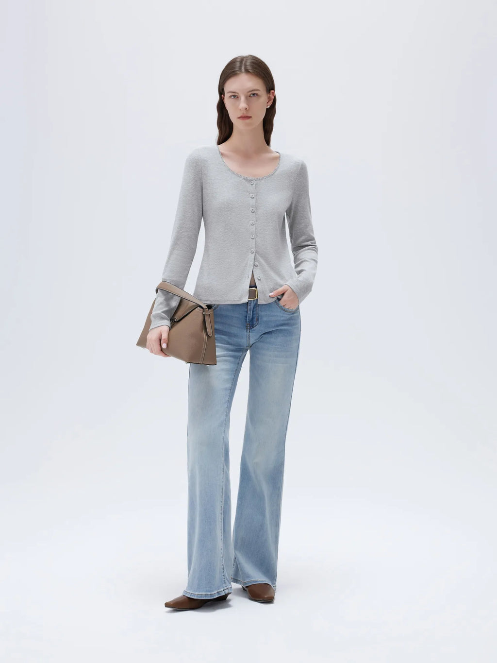Cotton Ribbed Lace Crew Neck Shirt - Long Sleeve