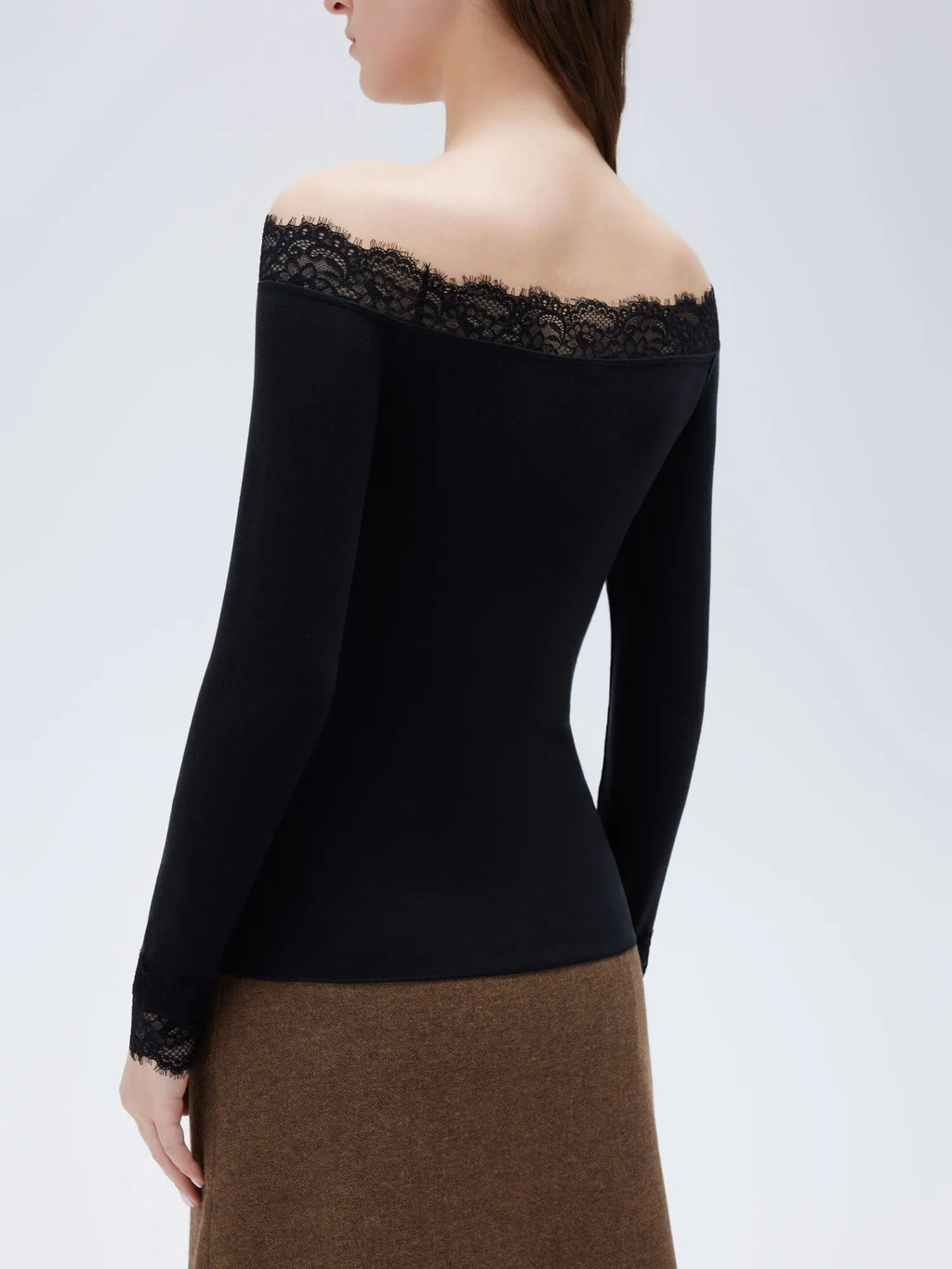 Cloud Cashmere Lace Off Shoulder Shirt - Long Sleeve