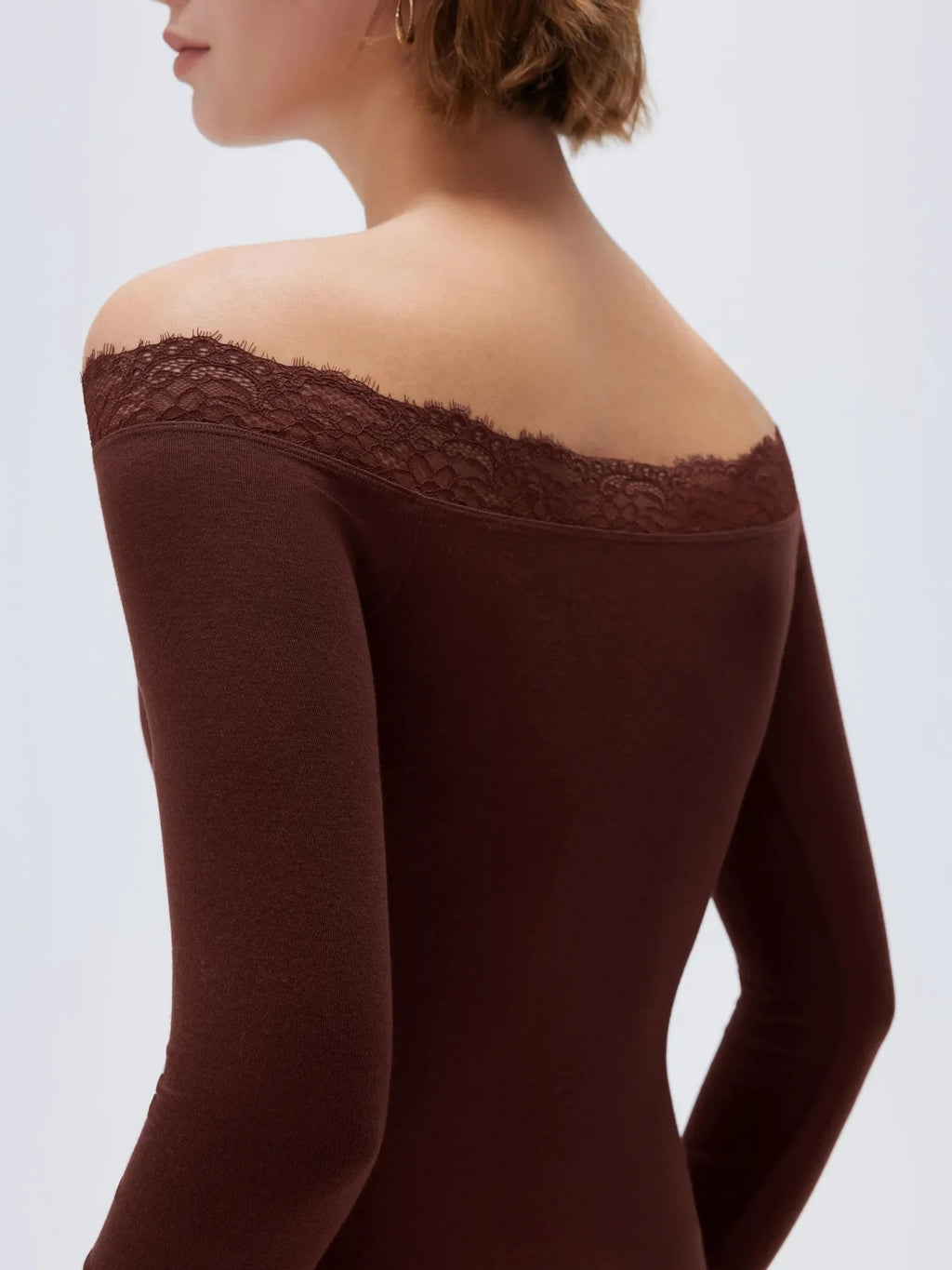Cloud Cashmere Lace Off Shoulder Shirt - Long Sleeve