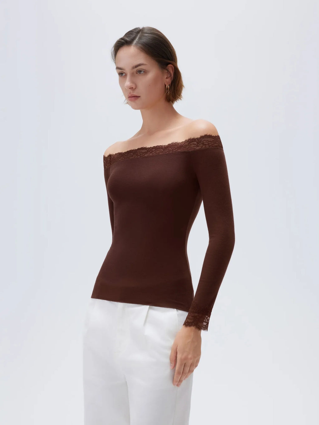 Cloud Cashmere Lace Off Shoulder Shirt - Long Sleeve