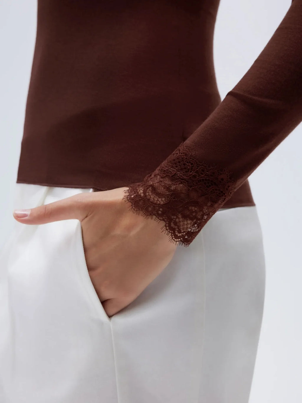 Cloud Cashmere Lace Off Shoulder Shirt - Long Sleeve