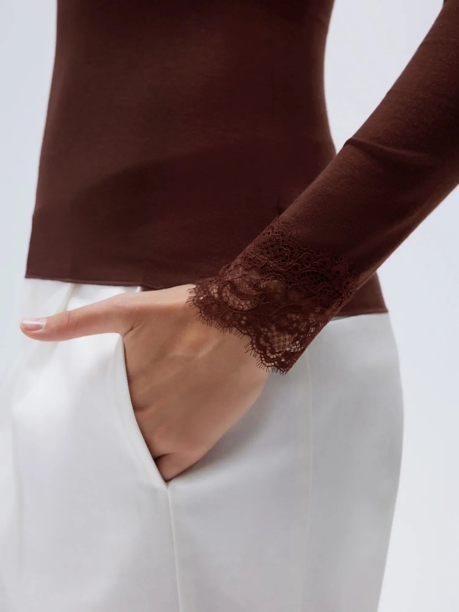 Cloud Cashmere Lace Off Shoulder Shirt - Long Sleeve