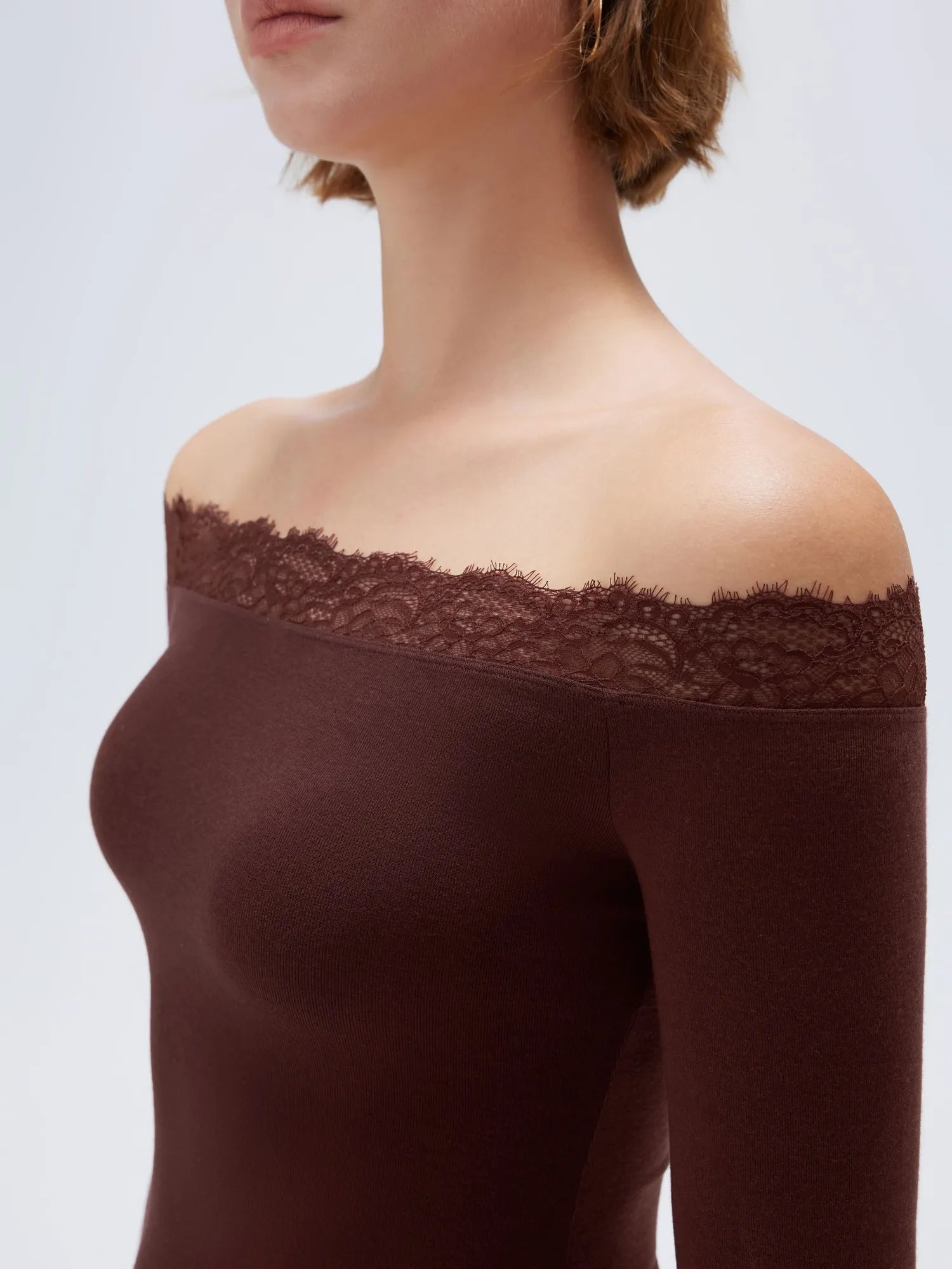 Cloud Cashmere Lace Off Shoulder Shirt - Long Sleeve