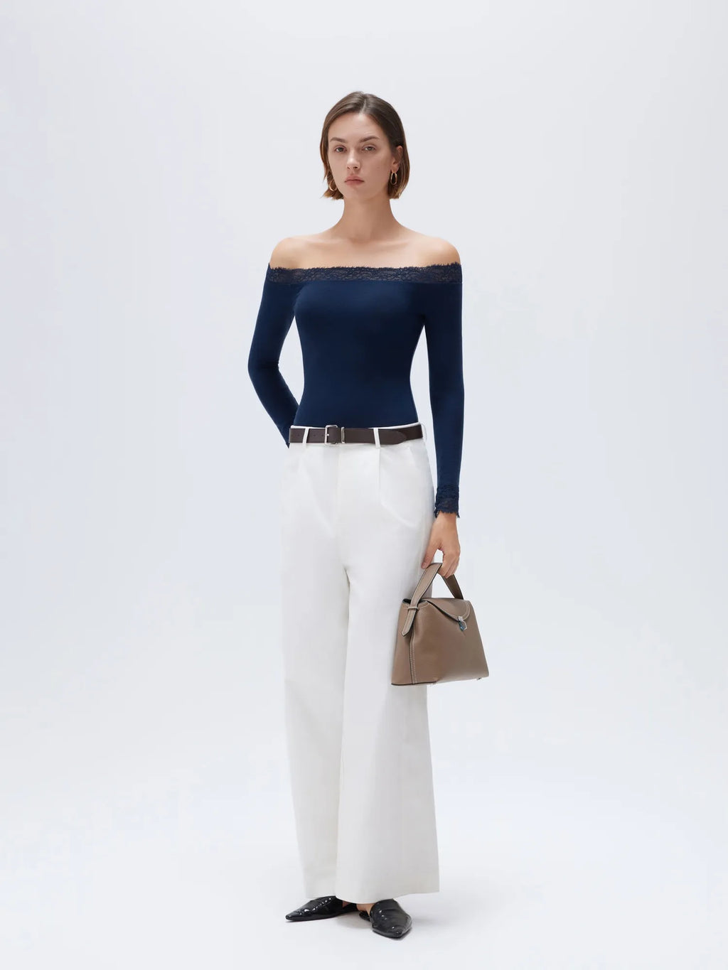 Cloud Cashmere Lace Off Shoulder Shirt - Long Sleeve