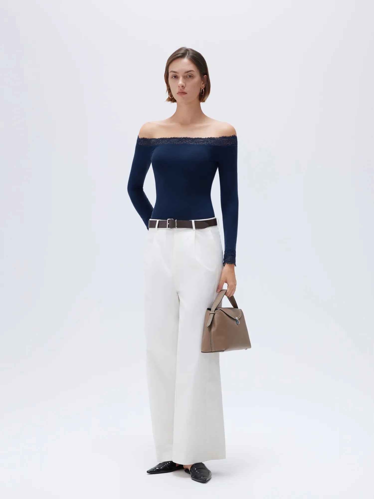 Cloud Cashmere Lace Off Shoulder Shirt - Long Sleeve