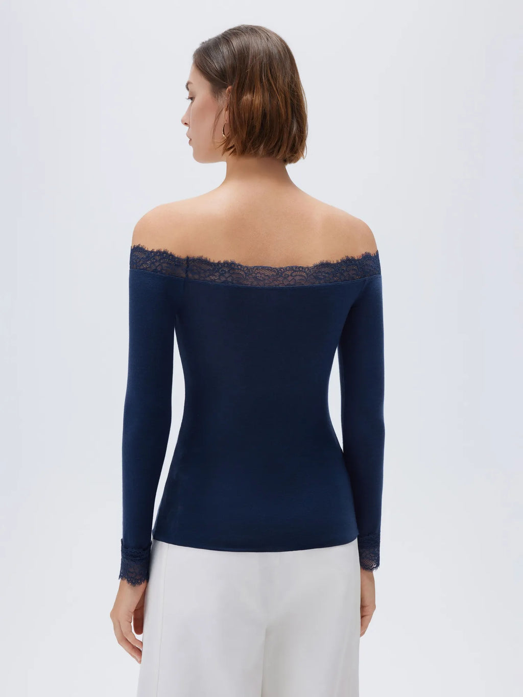 Cloud Cashmere Lace Off Shoulder Shirt - Long Sleeve