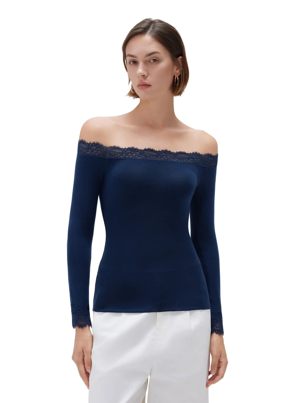 Cloud Cashmere Lace Off Shoulder Shirt - Long Sleeve