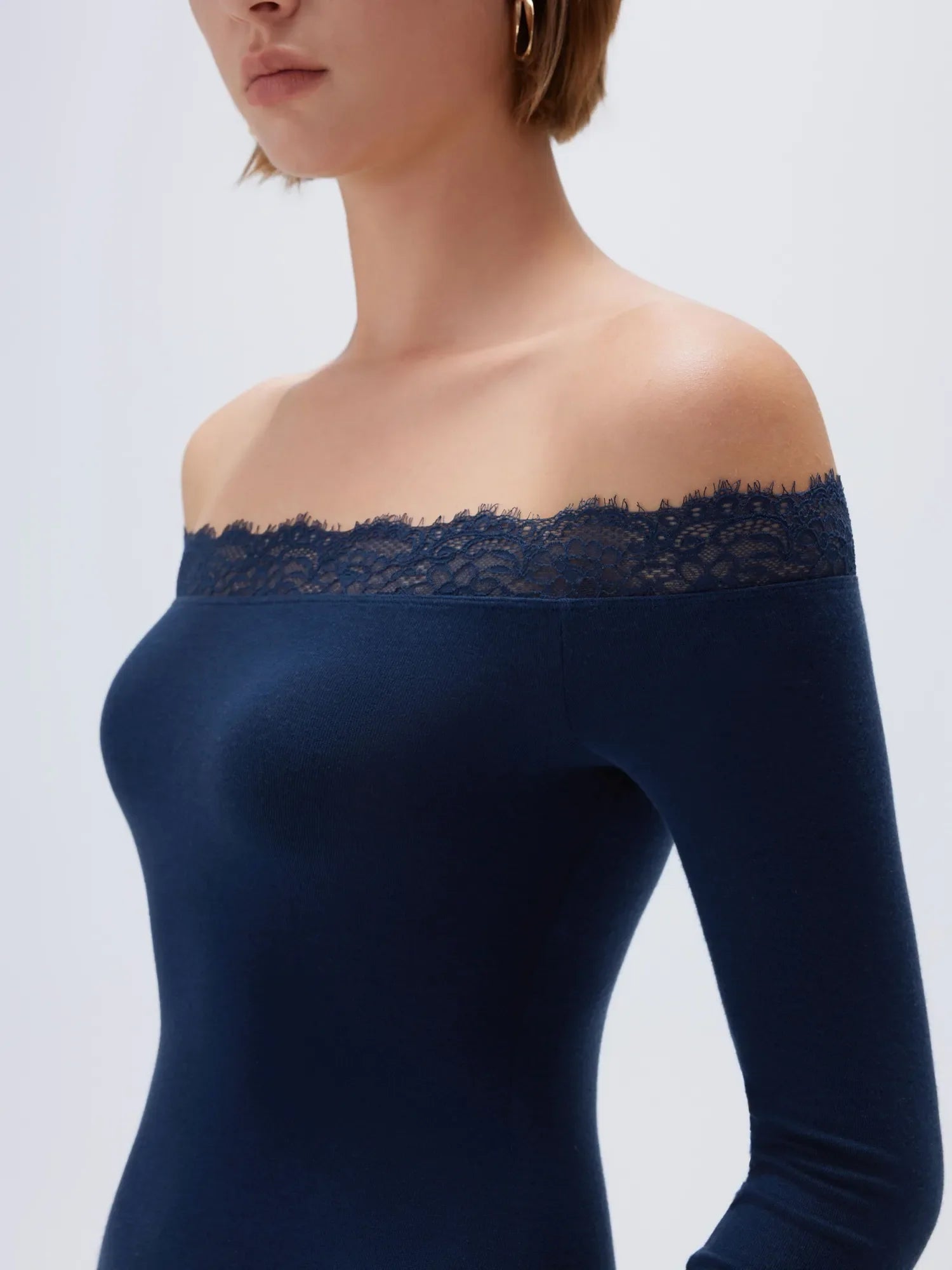 Cloud Cashmere Lace Off Shoulder Shirt - Long Sleeve
