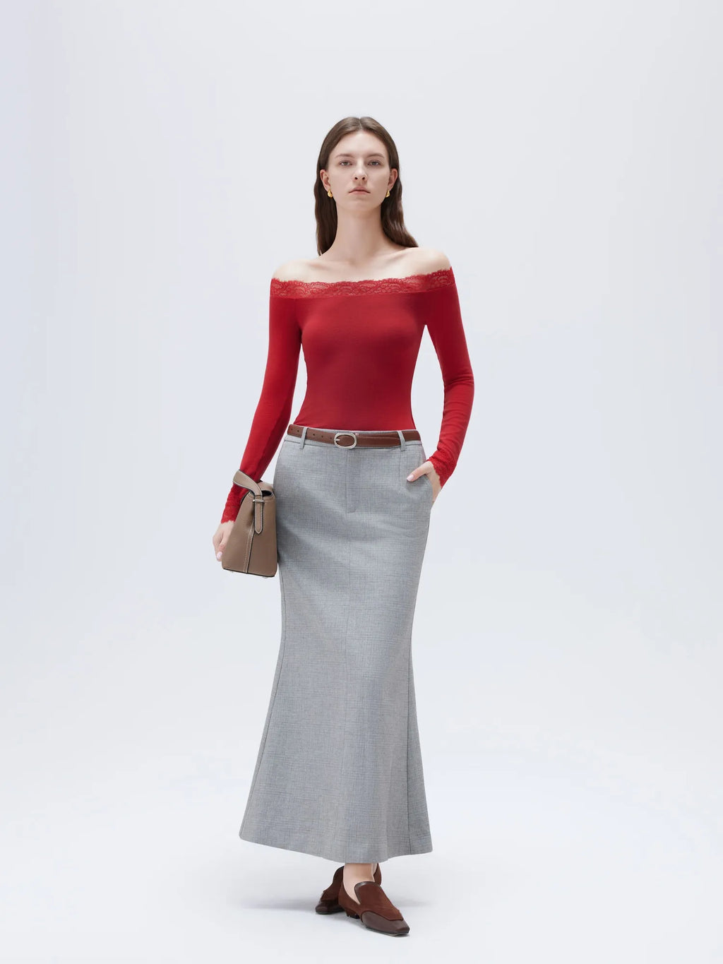 Cloud Cashmere Lace Off Shoulder Shirt - Long Sleeve