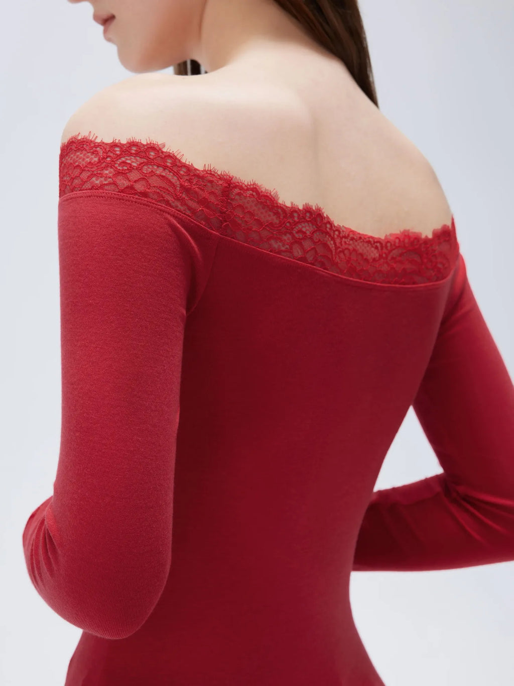 Cloud Cashmere Lace Off Shoulder Shirt - Long Sleeve
