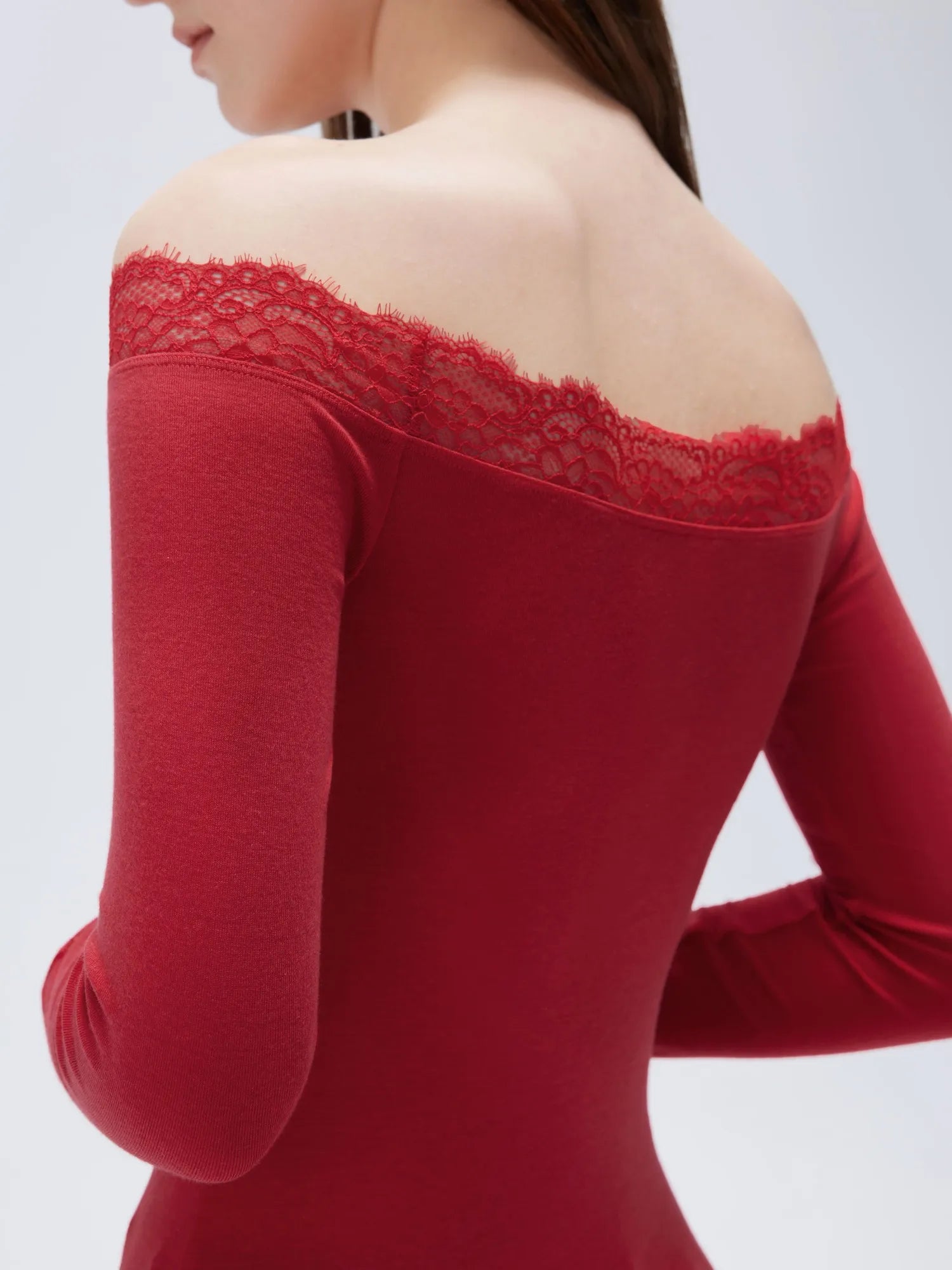 Cloud Cashmere Lace Off Shoulder Shirt - Long Sleeve