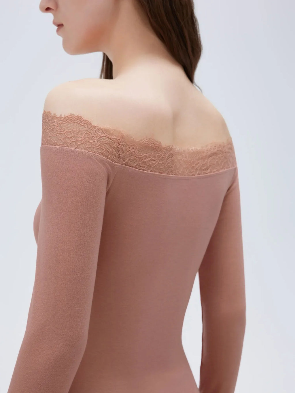 Cloud Cashmere Lace Off Shoulder Shirt - Long Sleeve
