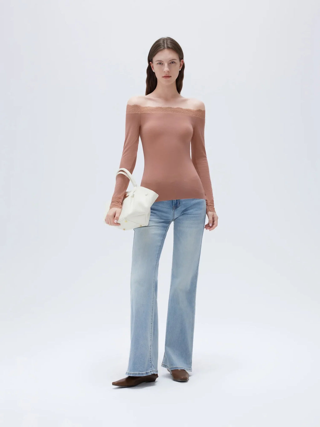 Cloud Cashmere Lace Off Shoulder Shirt - Long Sleeve