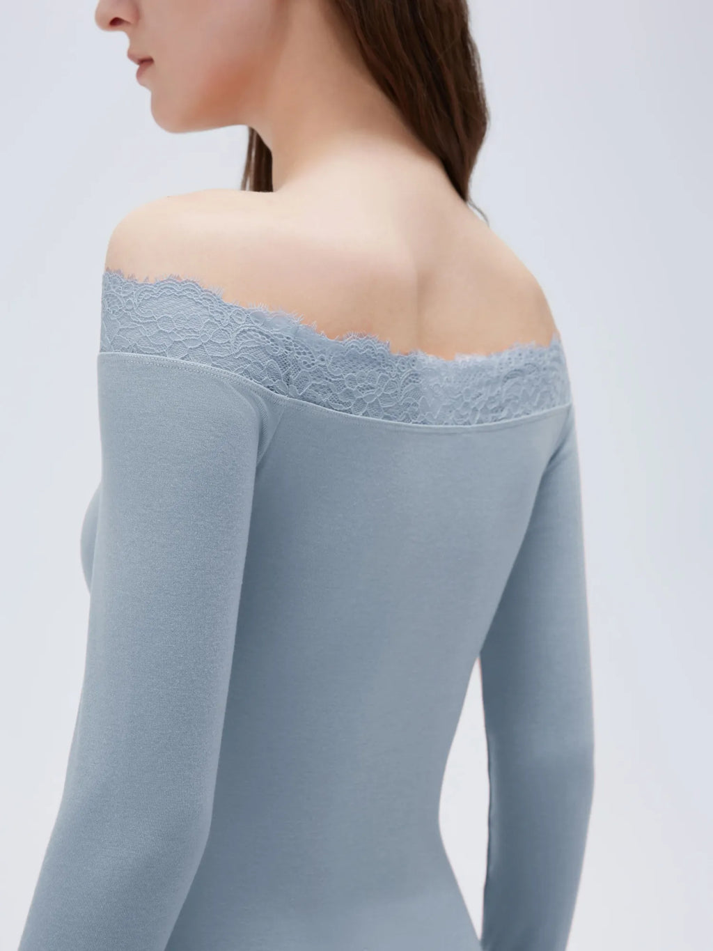 Cloud Cashmere Lace Off Shoulder Shirt - Long Sleeve