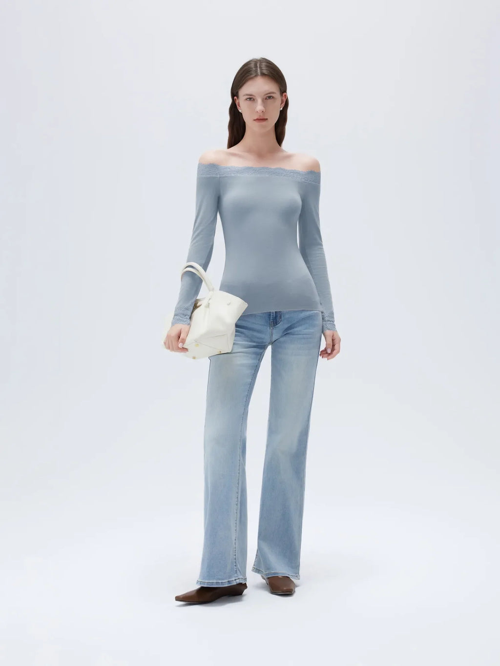 Cloud Cashmere Lace Off Shoulder Shirt - Long Sleeve
