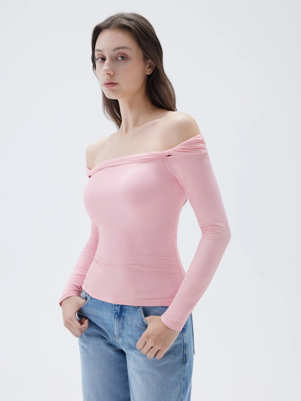 Buttery Soft Padded Off Shoulder Shirt - Long Sleeve