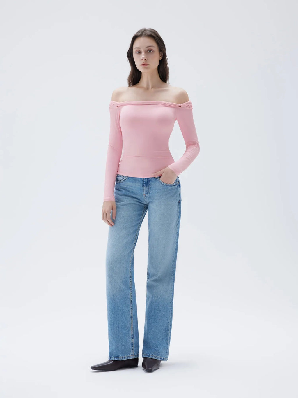Buttery Soft Padded Off Shoulder Shirt - Long Sleeve