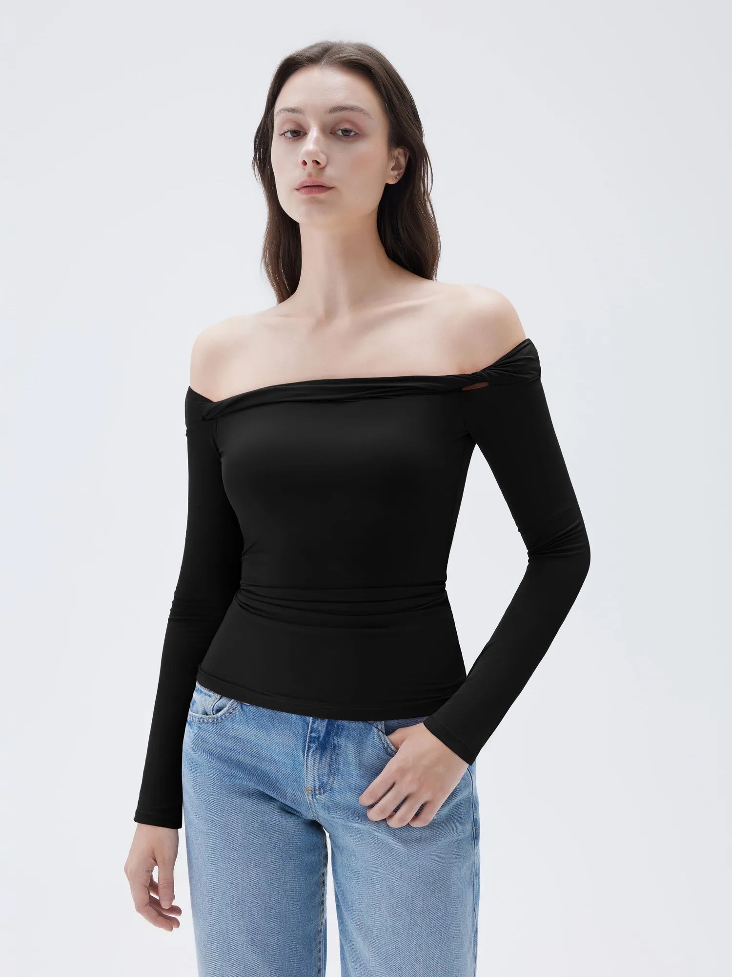 Buttery Soft Padded Off Shoulder Shirt - Long Sleeve