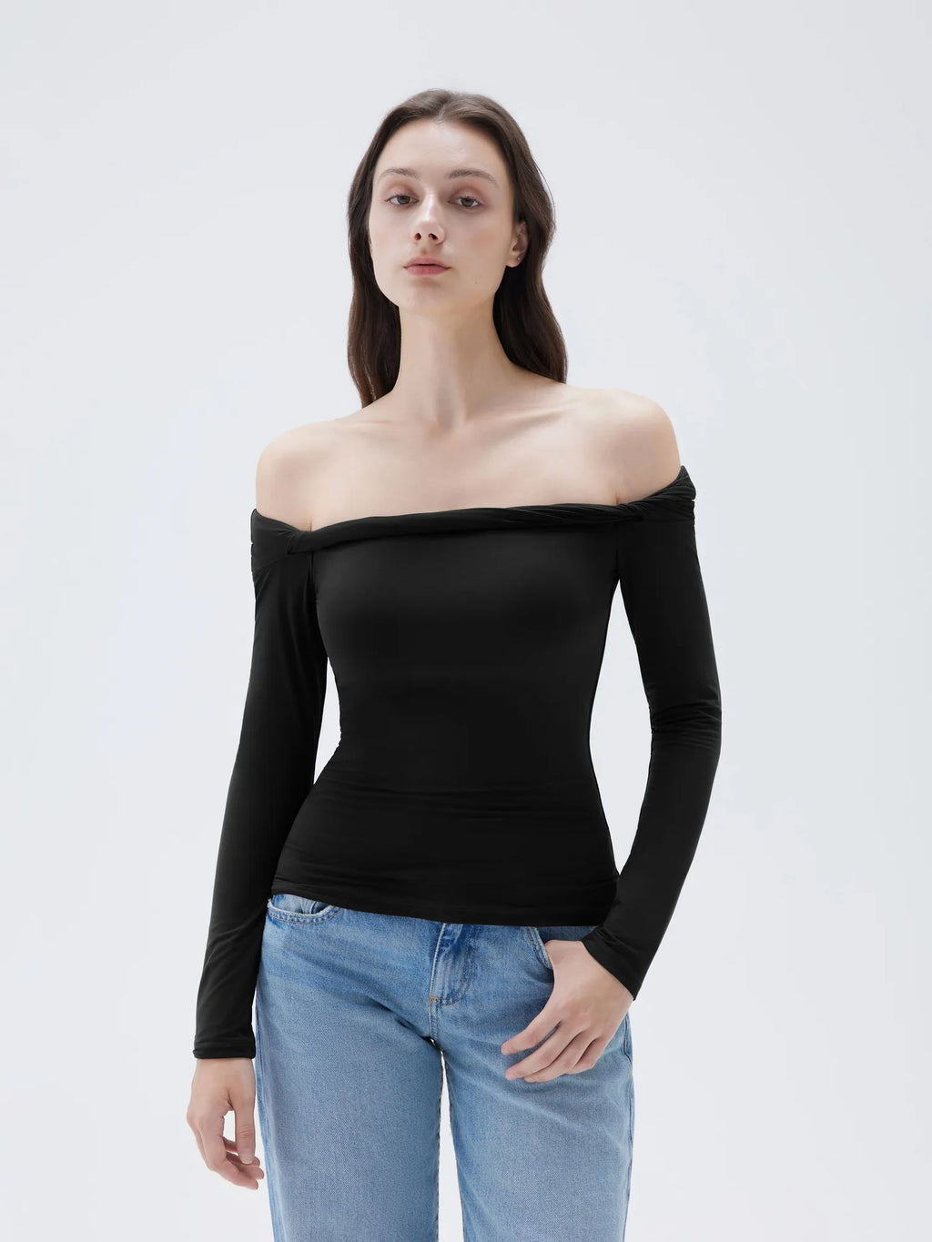 Buttery Soft Padded Off Shoulder Shirt - Long Sleeve