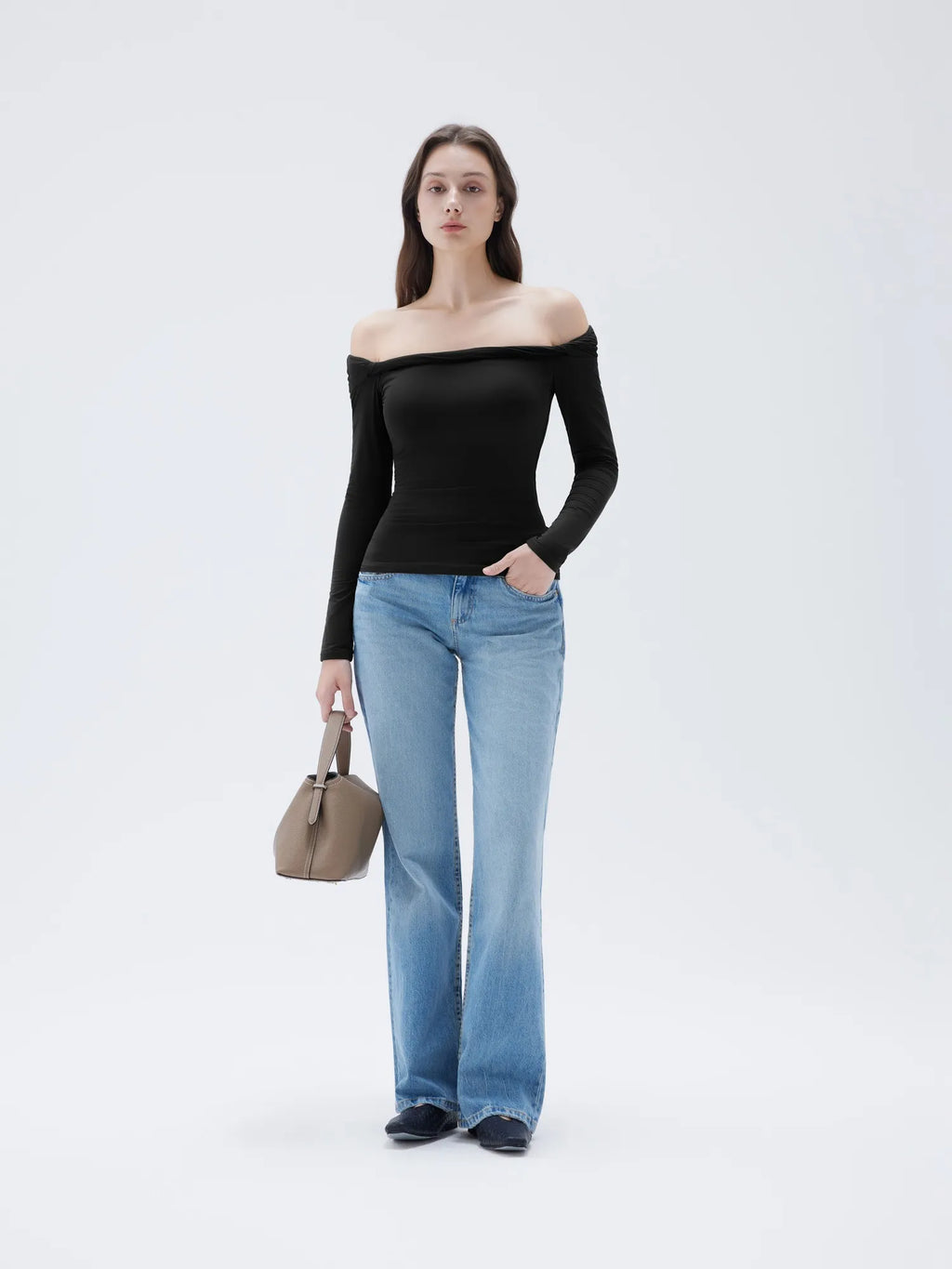 Buttery Soft Padded Off Shoulder Shirt - Long Sleeve