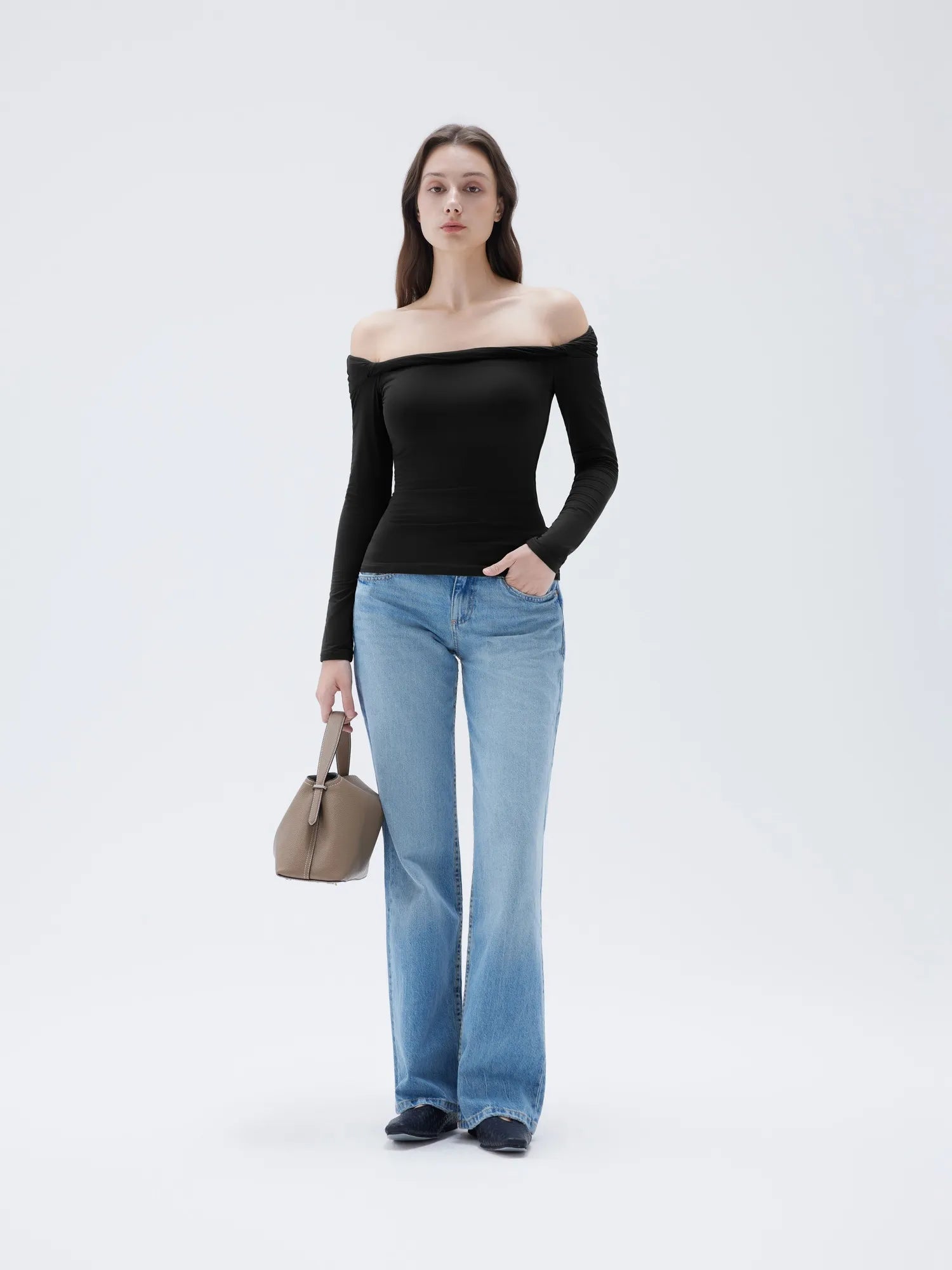 Buttery Soft Padded Off Shoulder Shirt - Long Sleeve