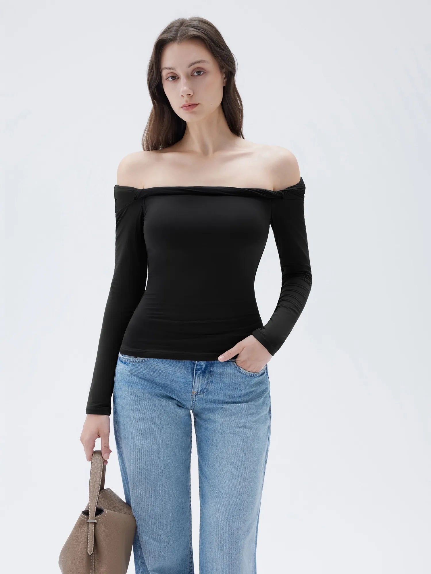 Buttery Soft Padded Off Shoulder Shirt - Long Sleeve