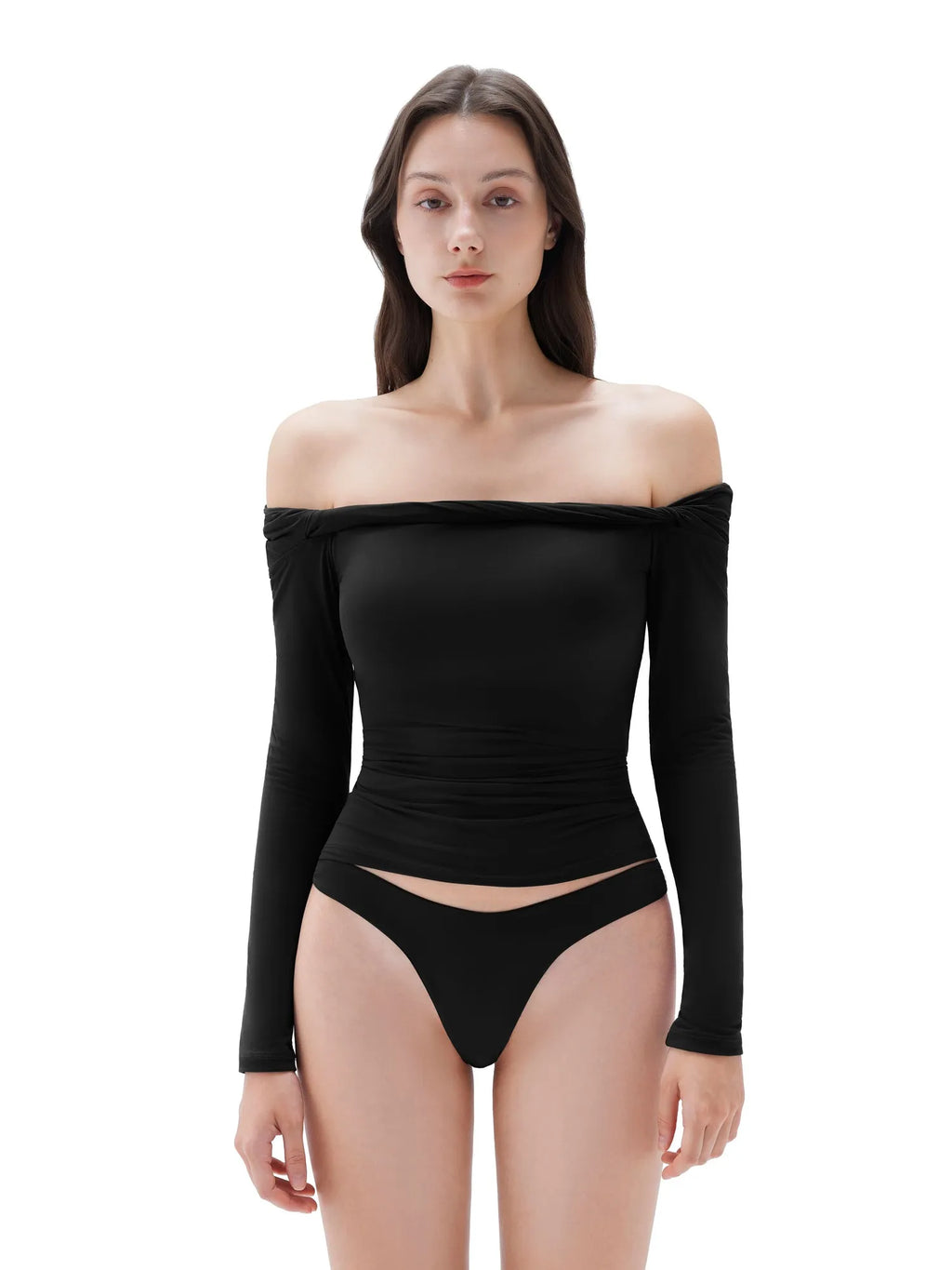 Buttery Soft Padded Off Shoulder Shirt - Long Sleeve