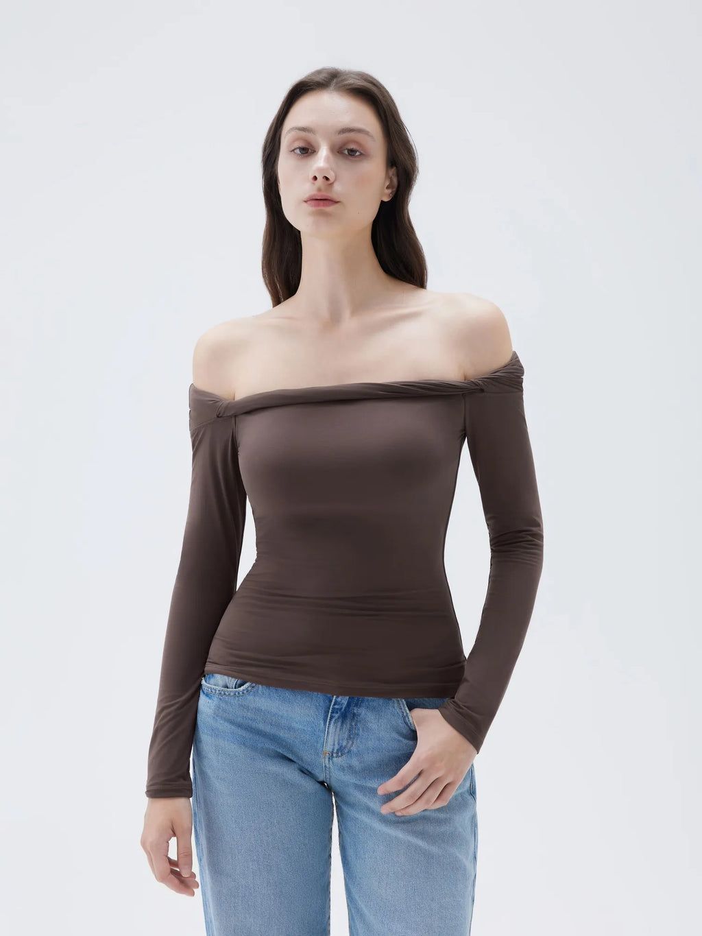 Buttery Soft Padded Off Shoulder Shirt - Long Sleeve