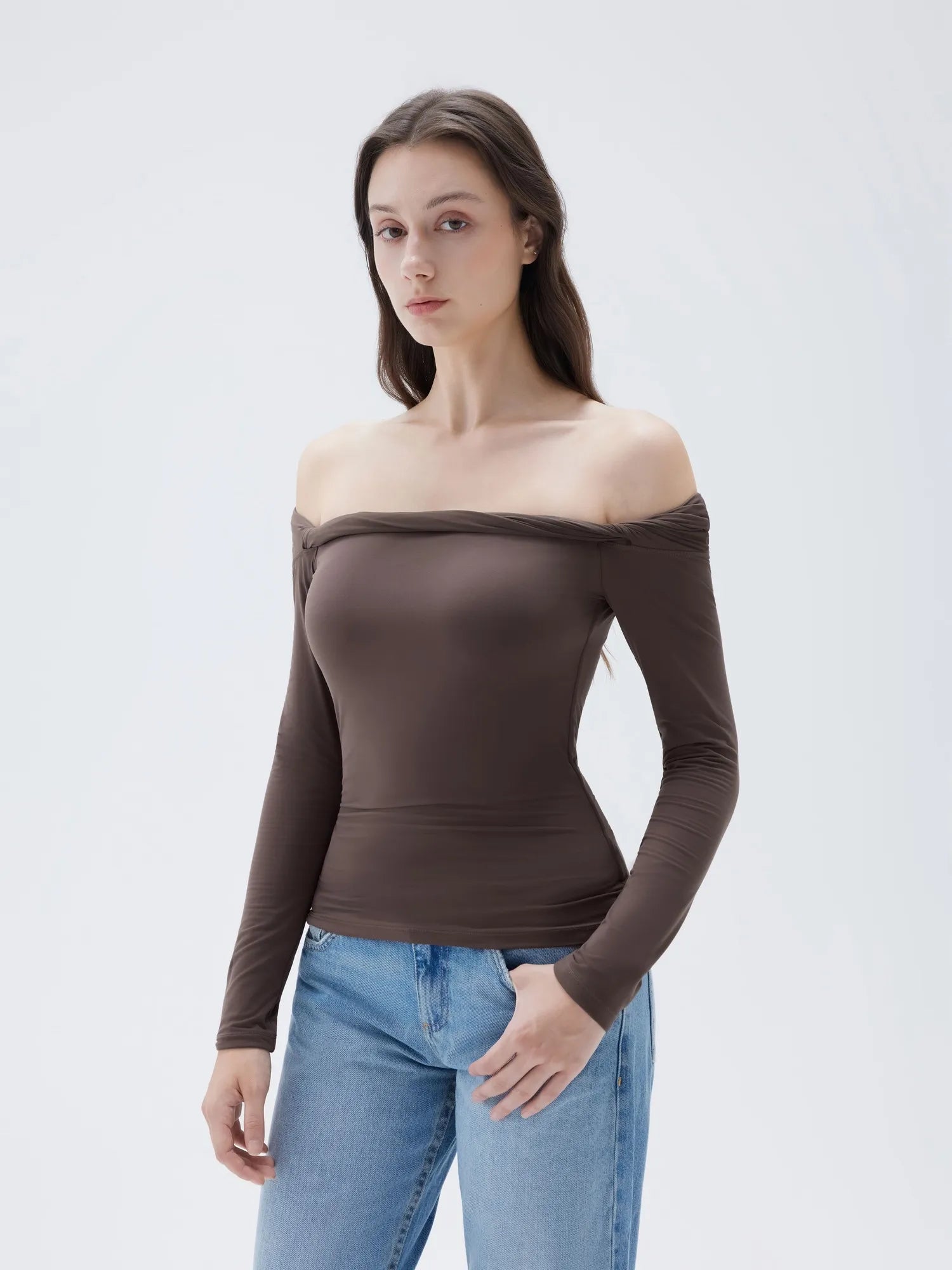 Buttery Soft Padded Off Shoulder Shirt - Long Sleeve