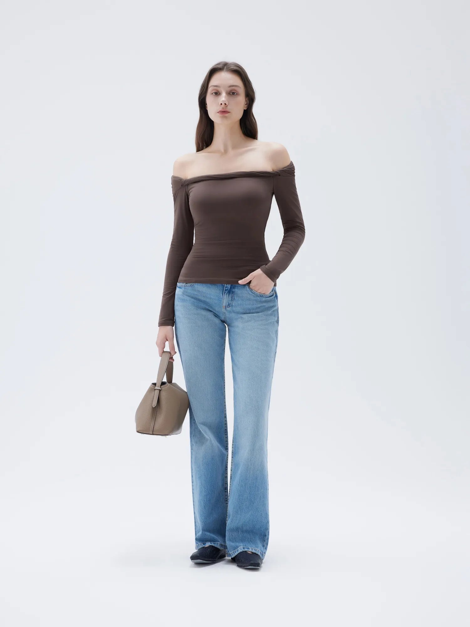 Buttery Soft Padded Off Shoulder Shirt - Long Sleeve