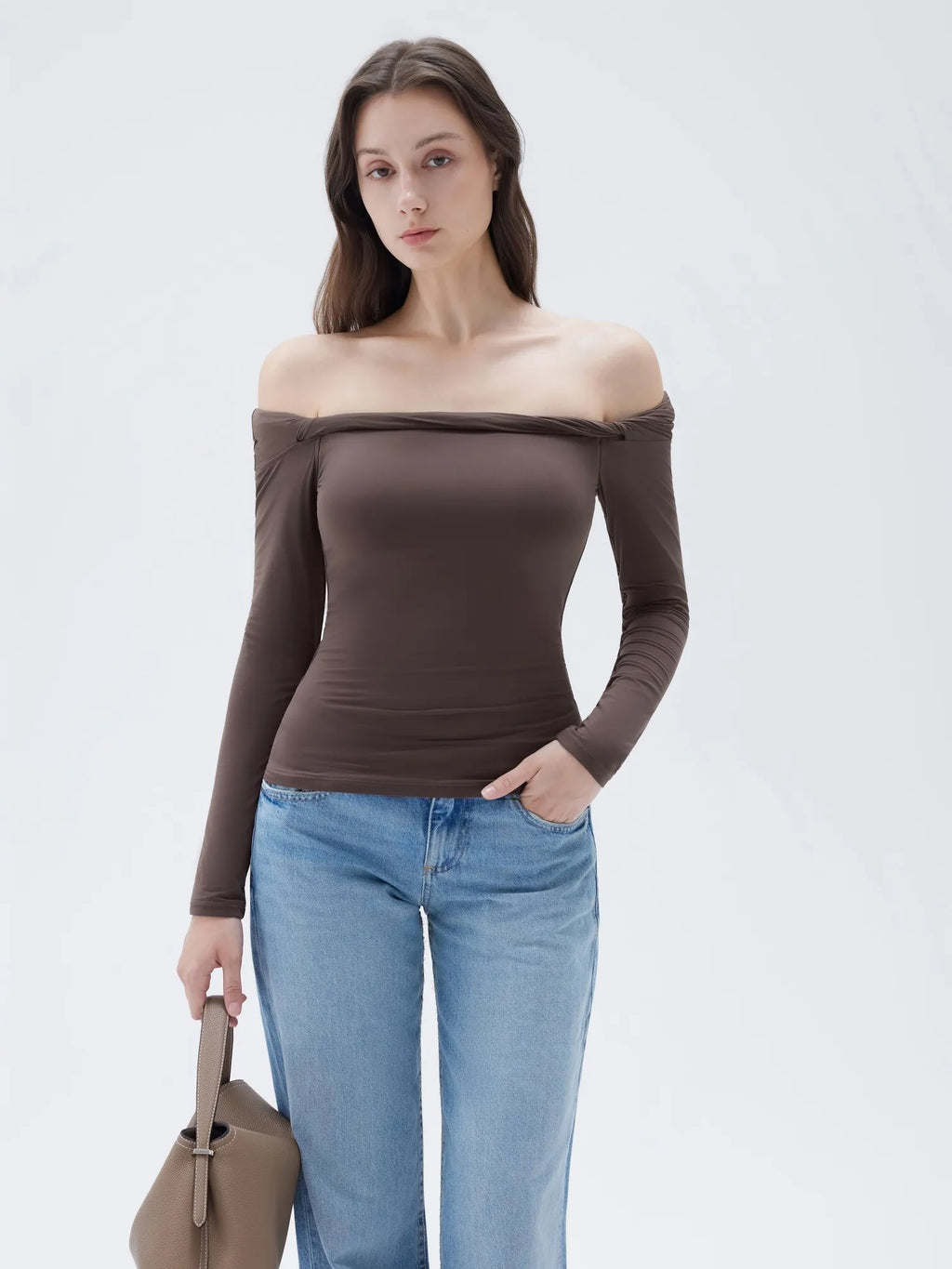 Buttery Soft Padded Off Shoulder Shirt - Long Sleeve