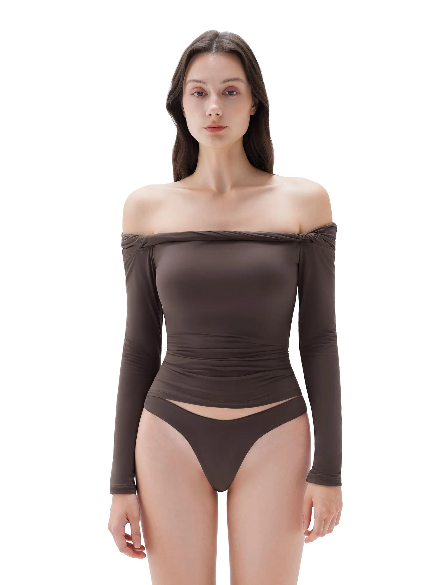Buttery Soft Padded Off Shoulder Shirt - Long Sleeve