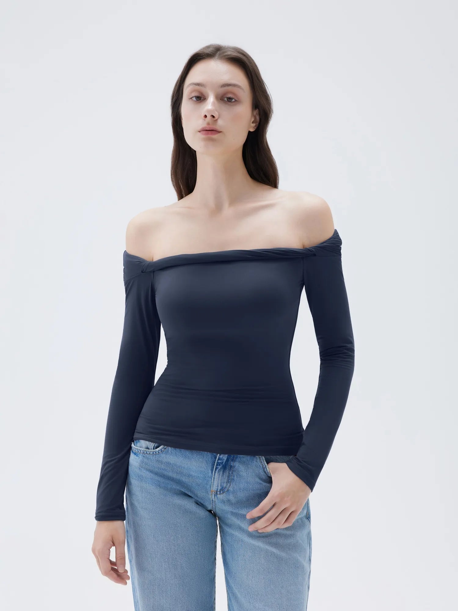 Buttery Soft Padded Off Shoulder Shirt - Long Sleeve