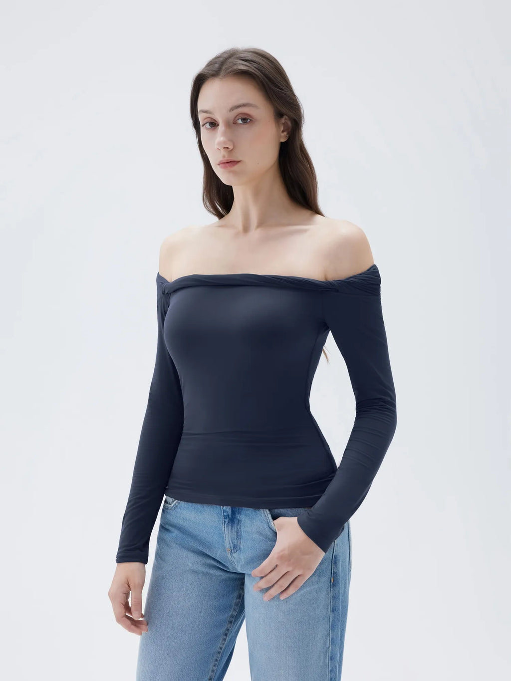 Buttery Soft Padded Off Shoulder Shirt - Long Sleeve