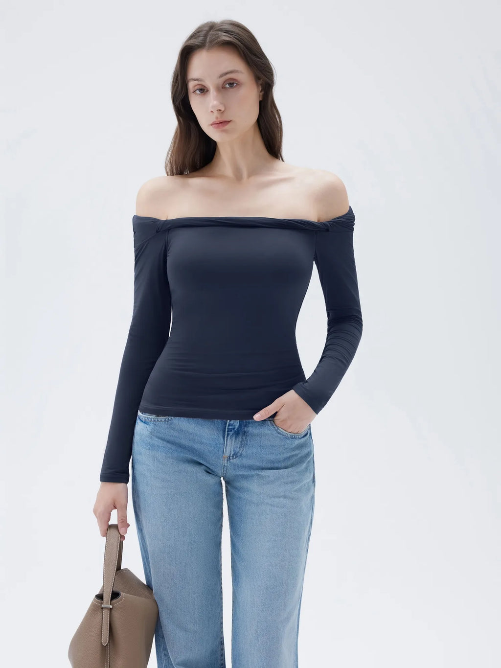 Buttery Soft Padded Off Shoulder Shirt - Long Sleeve